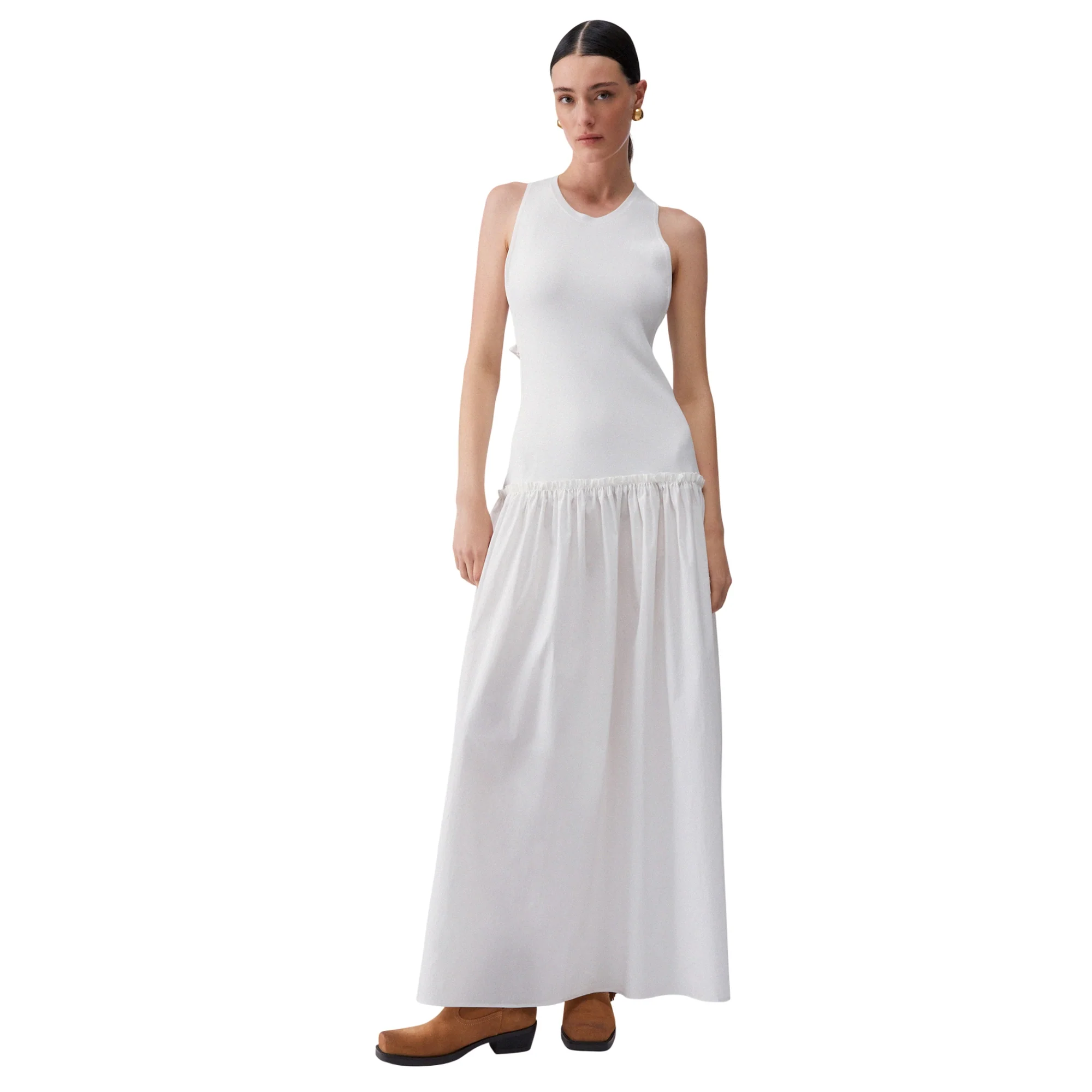 Abito lungo con cut-out girocollo in bianco