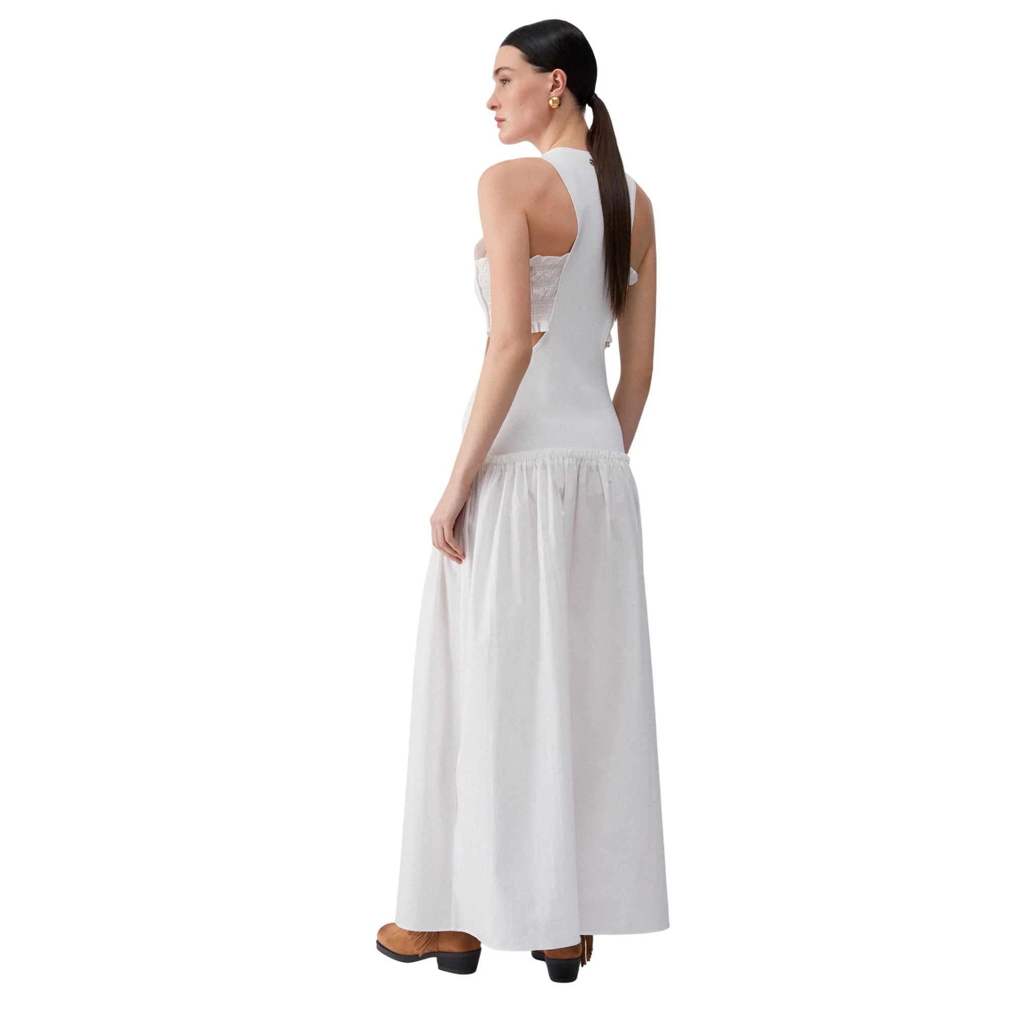 Abito lungo con cut-out girocollo in bianco - Image 2