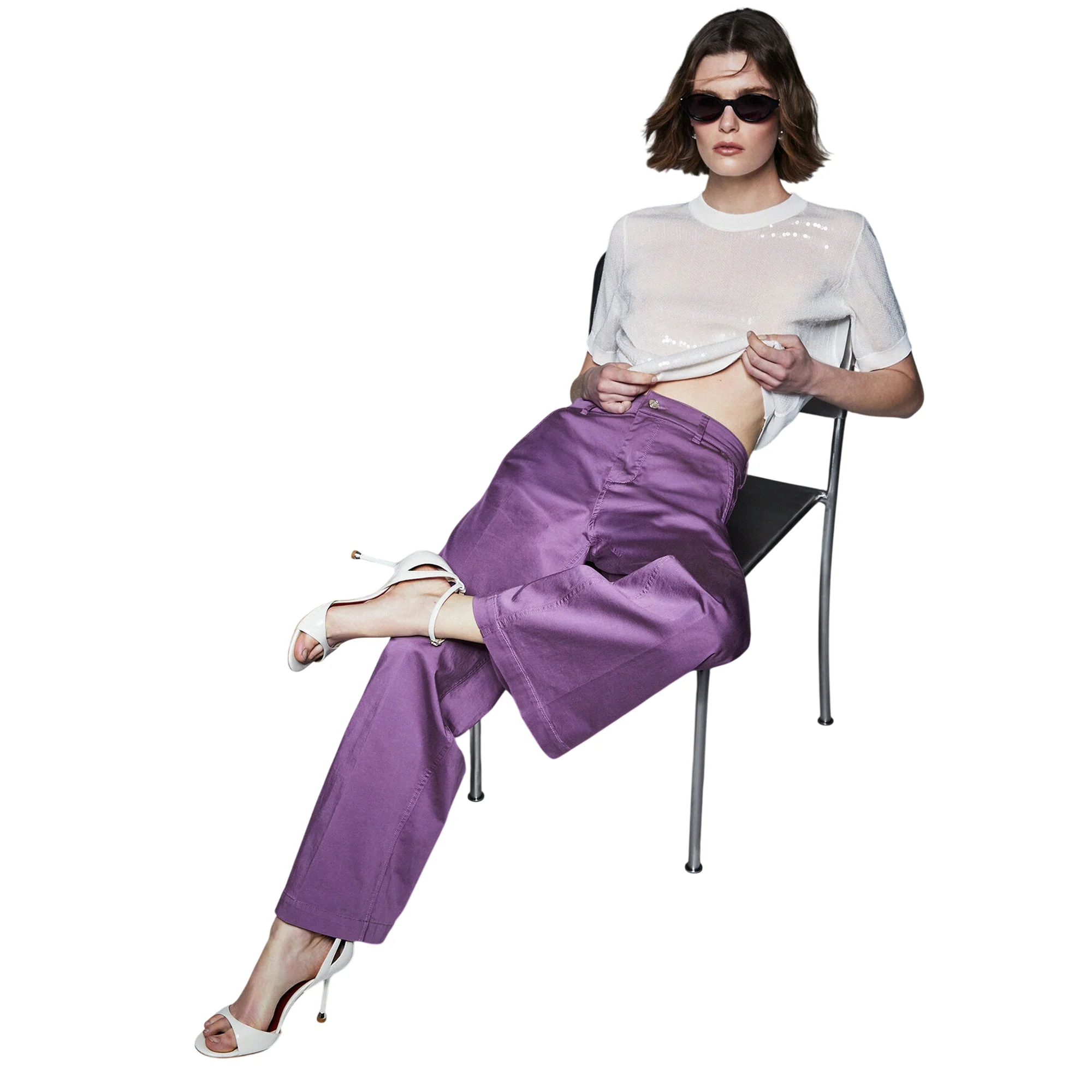 Pantaloni flare a vita alta viola - Image 6