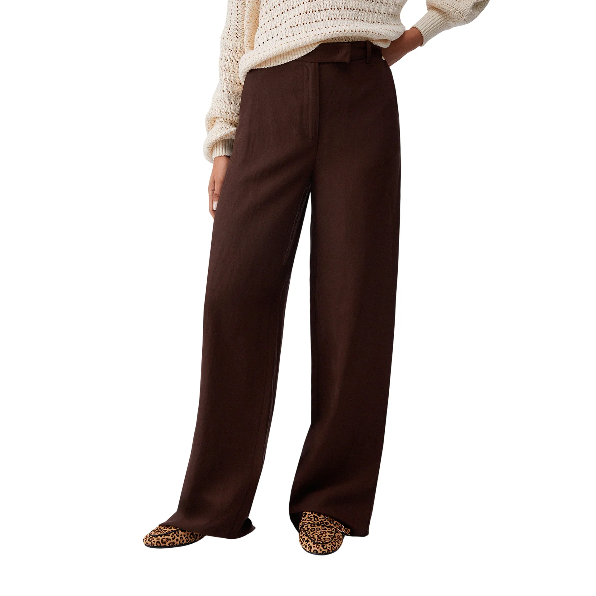 Pantaloni Marroni Donna Misto Lino - Image 2