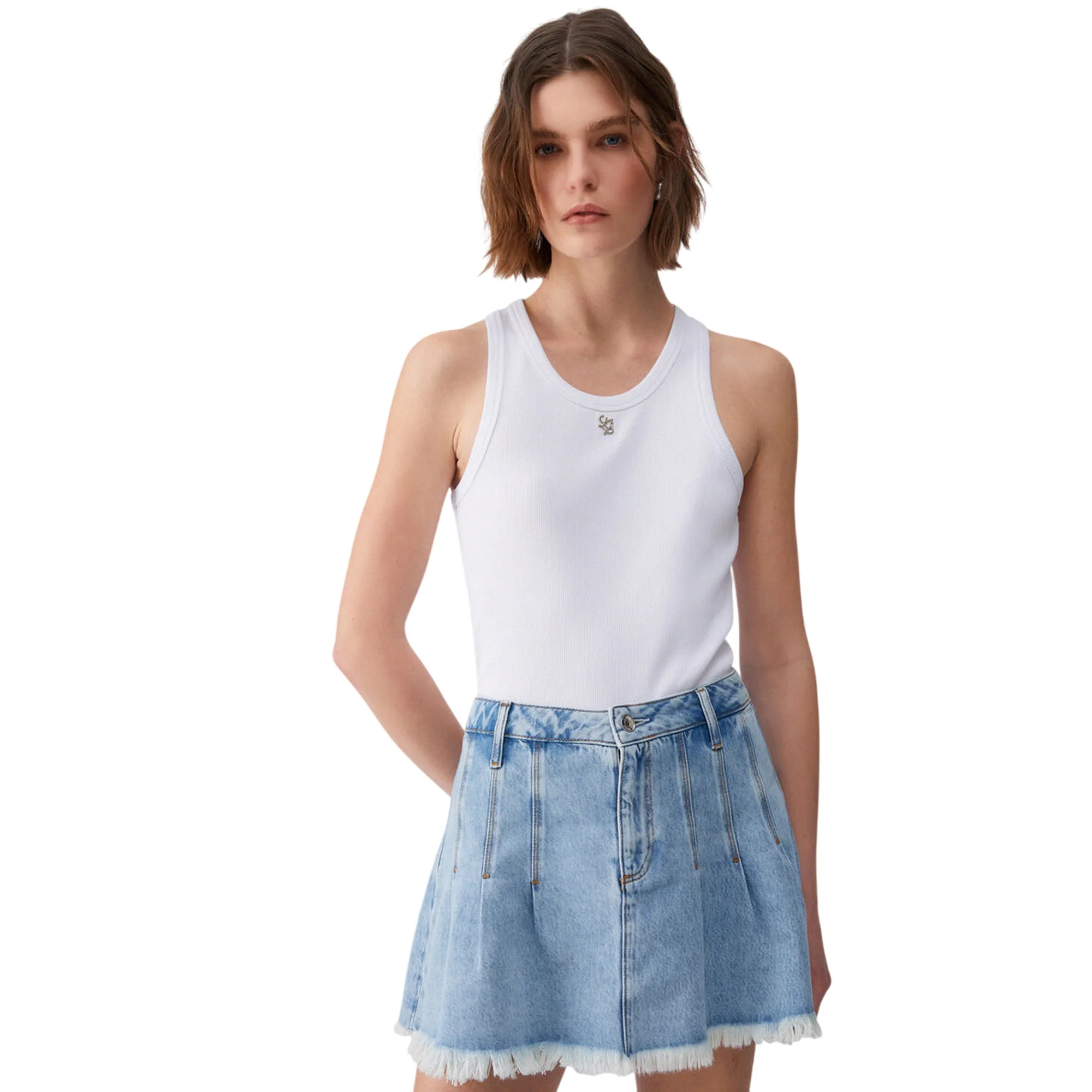 Top a coste bianco con mini logo