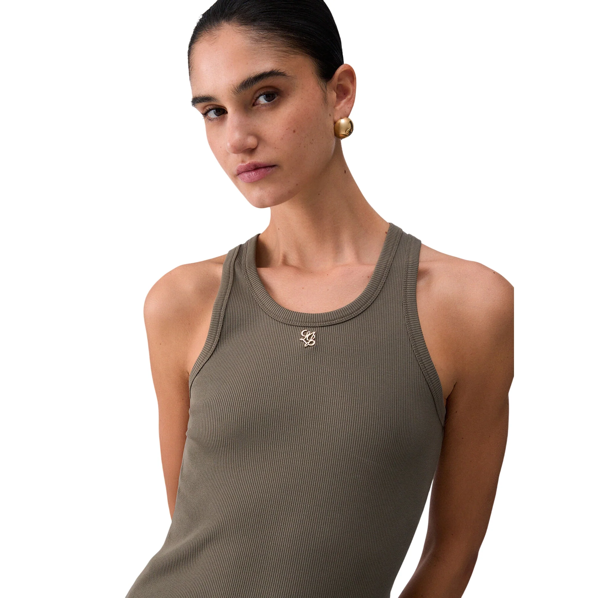 Top a costine verde oliva con mini logo - Image 3