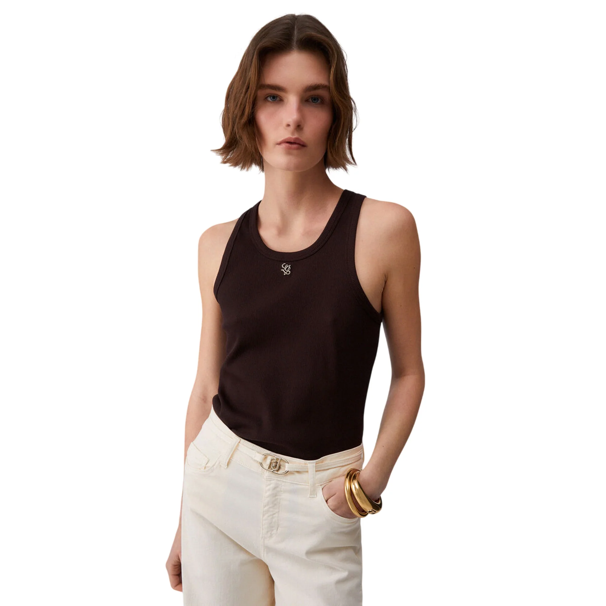 Top marrone scuro a coste - Image 2