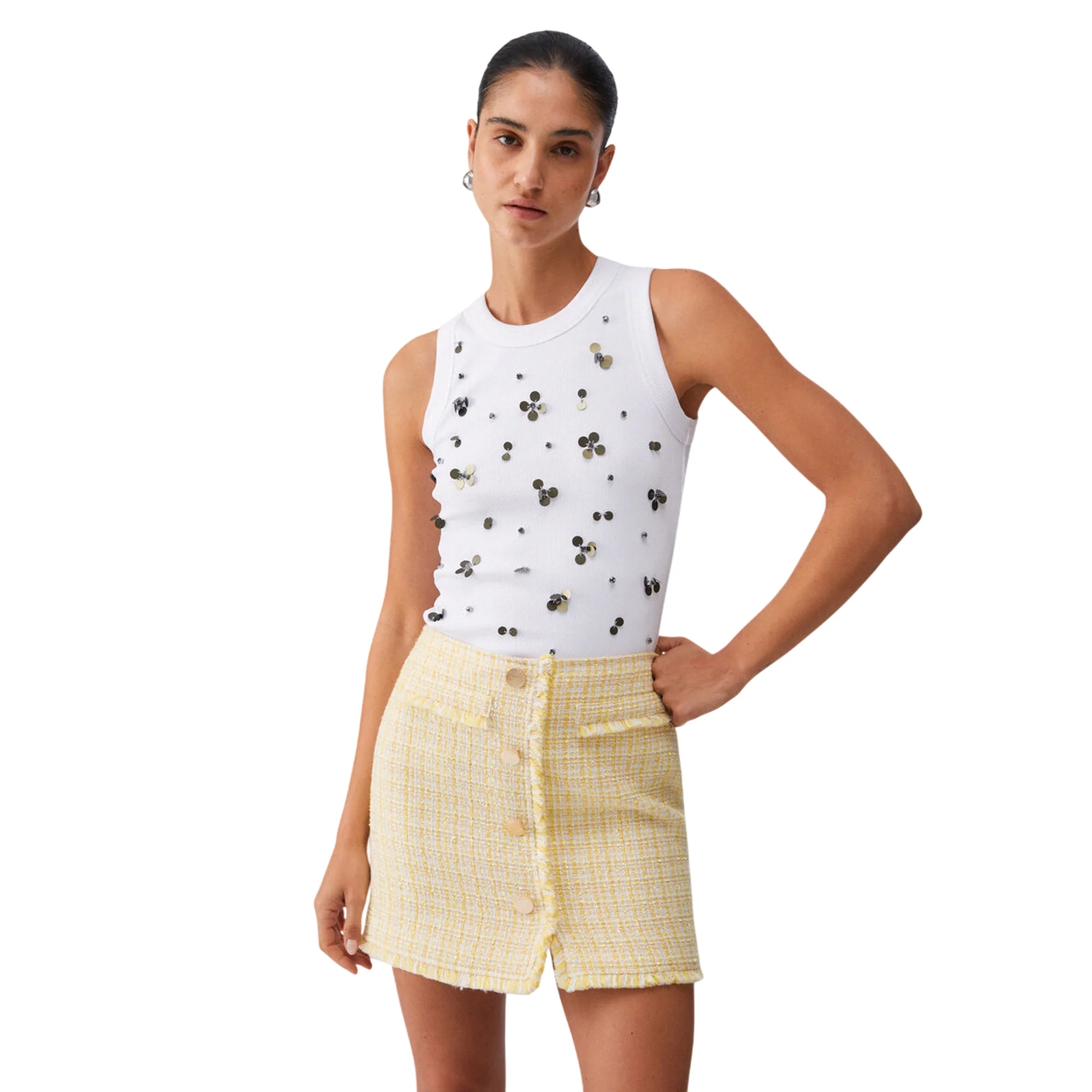 Top bianco con applicazioni dorate - Image 3
