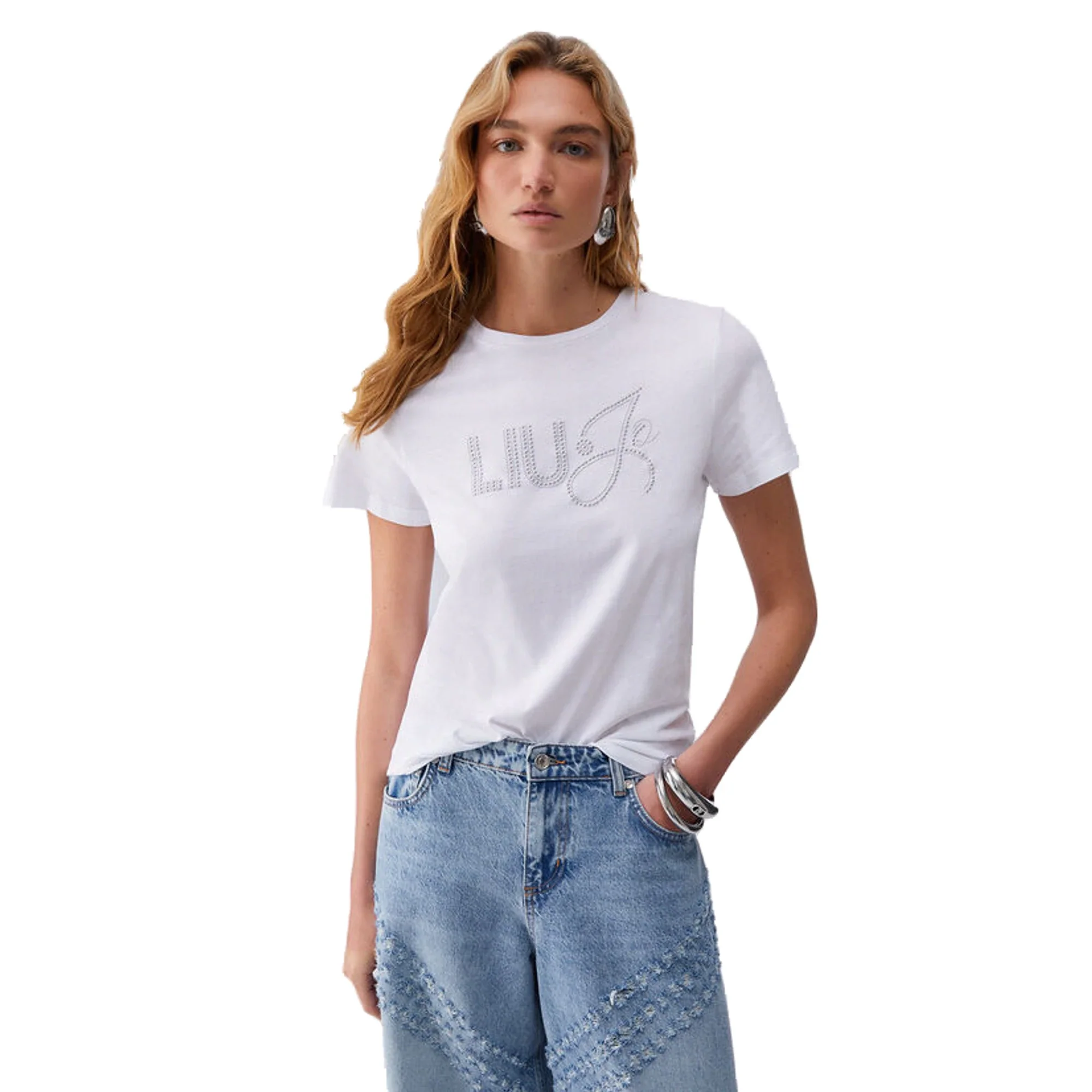 T-shirt Donna con logo con strass e perline - Image 2