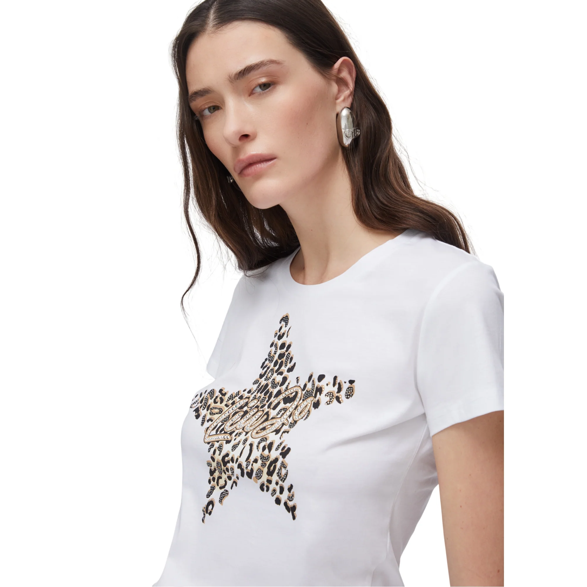 T-shirt donna con stampa stella e strass bianca - Image 3