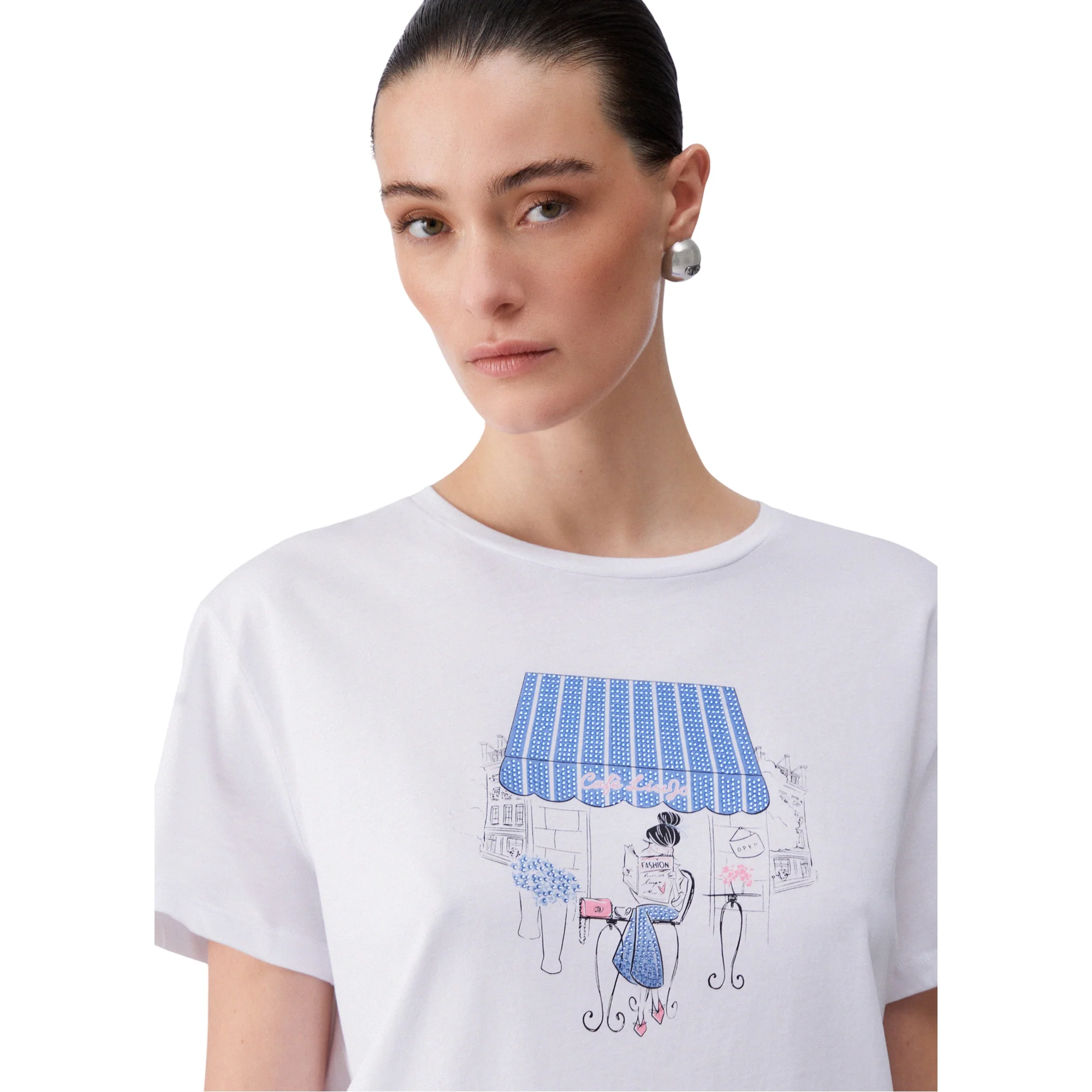 T-shirt di cotone con stampa grafica in bianco - Image 4