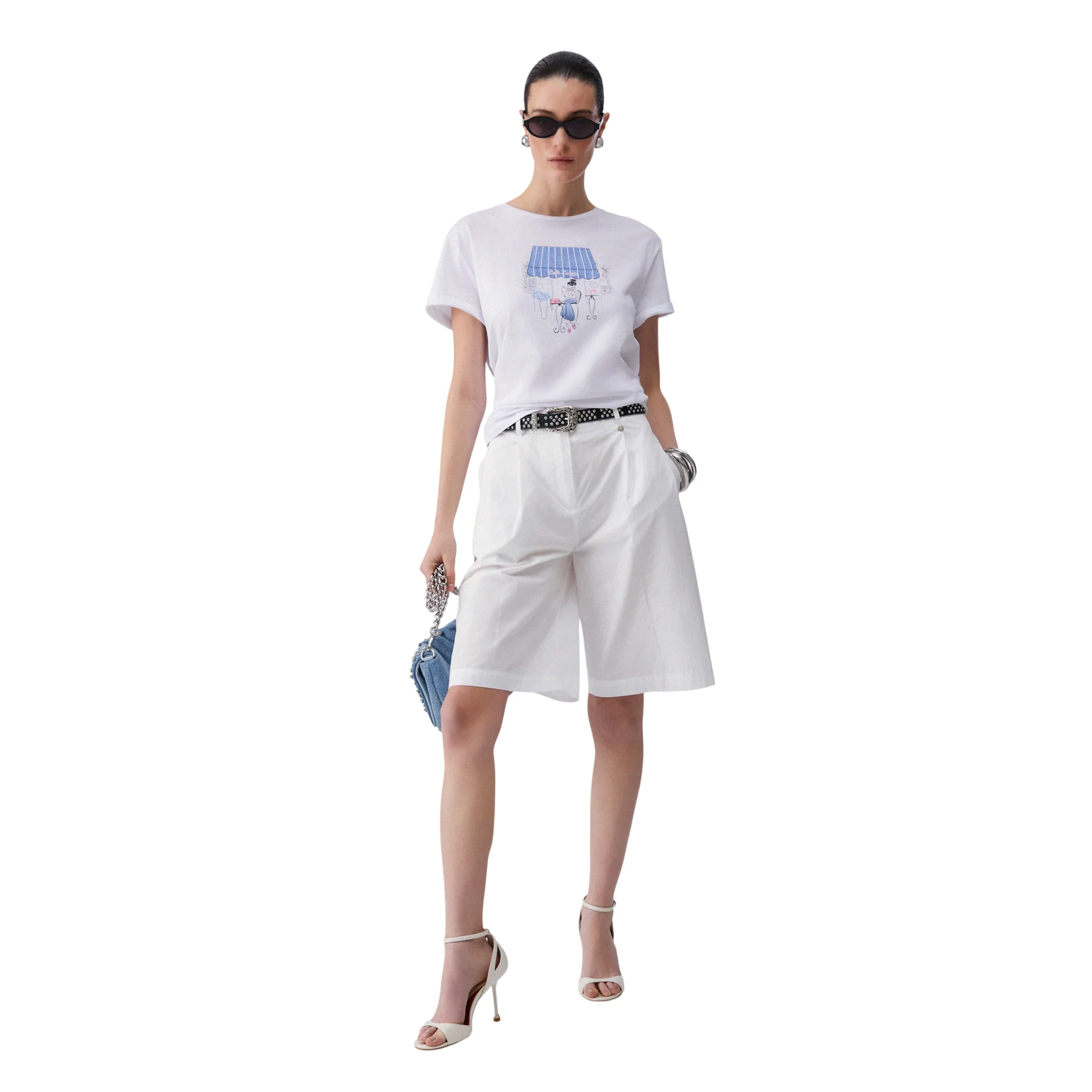 T-shirt di cotone con stampa grafica in bianco - Image 5