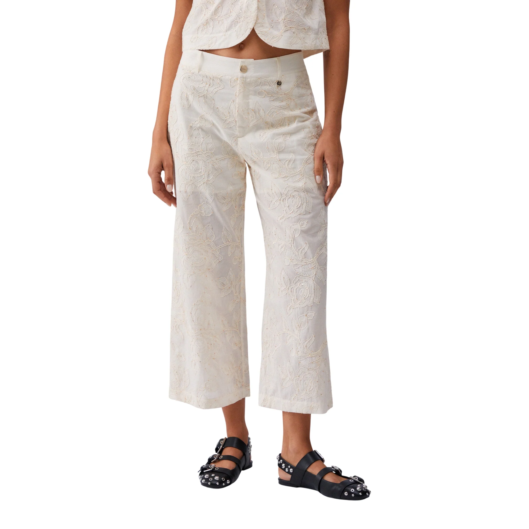 Pantaloni in mussola ricamati con micro paillettes - Image 2