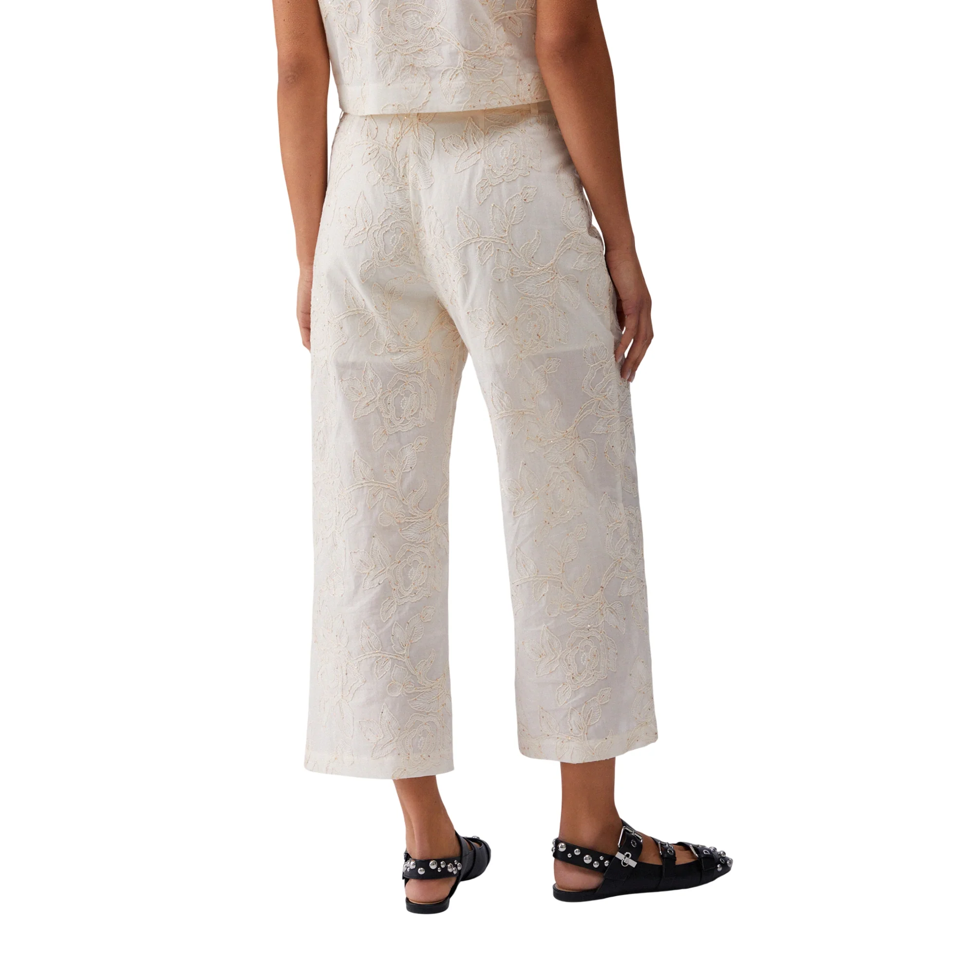 Pantaloni in mussola ricamati con micro paillettes - Image 3