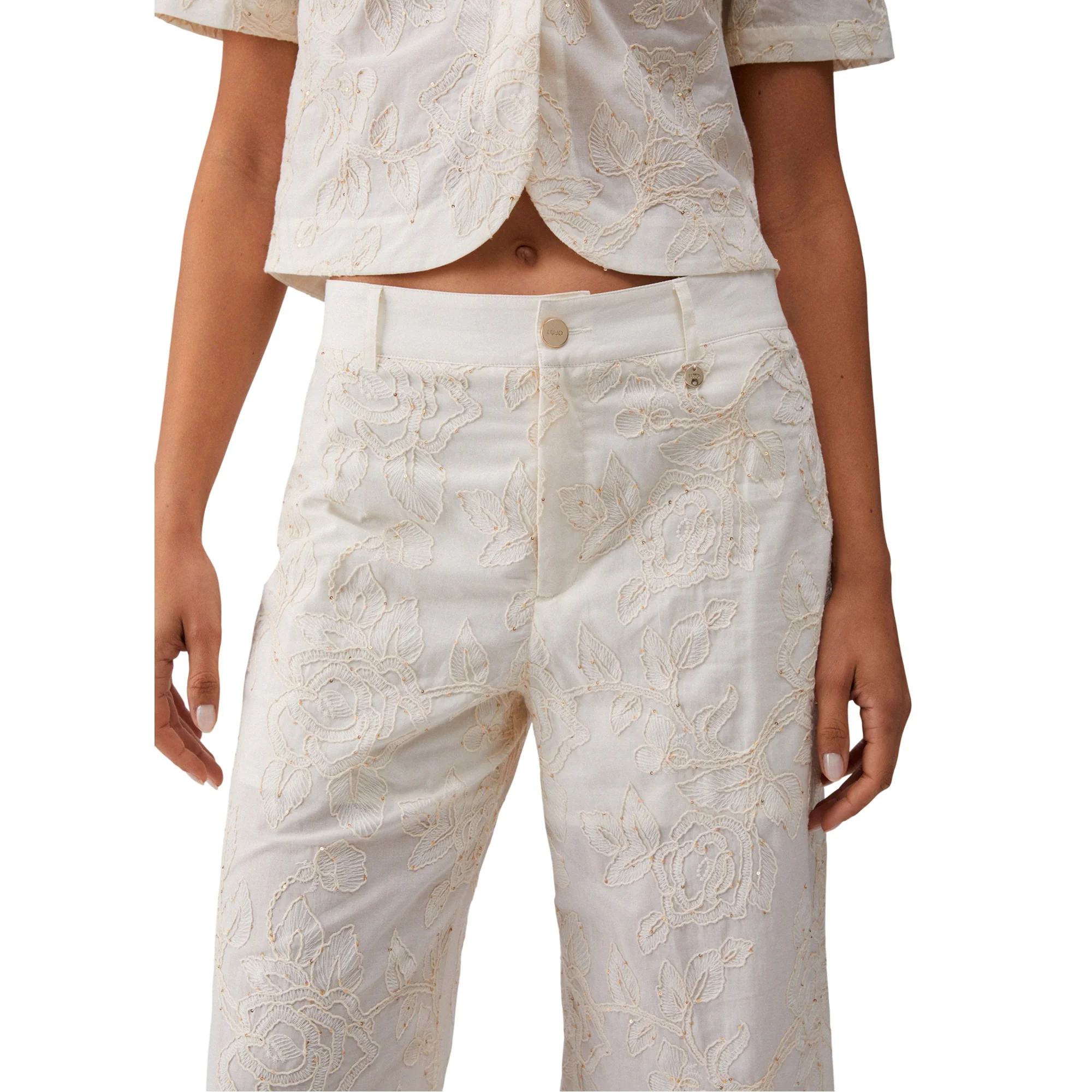 Pantaloni in mussola ricamati con micro paillettes - Image 4
