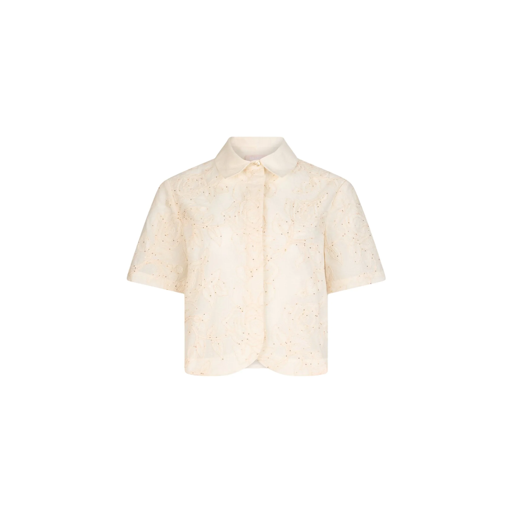 Camicia a maniche corte con ricami e paillettes in bianco