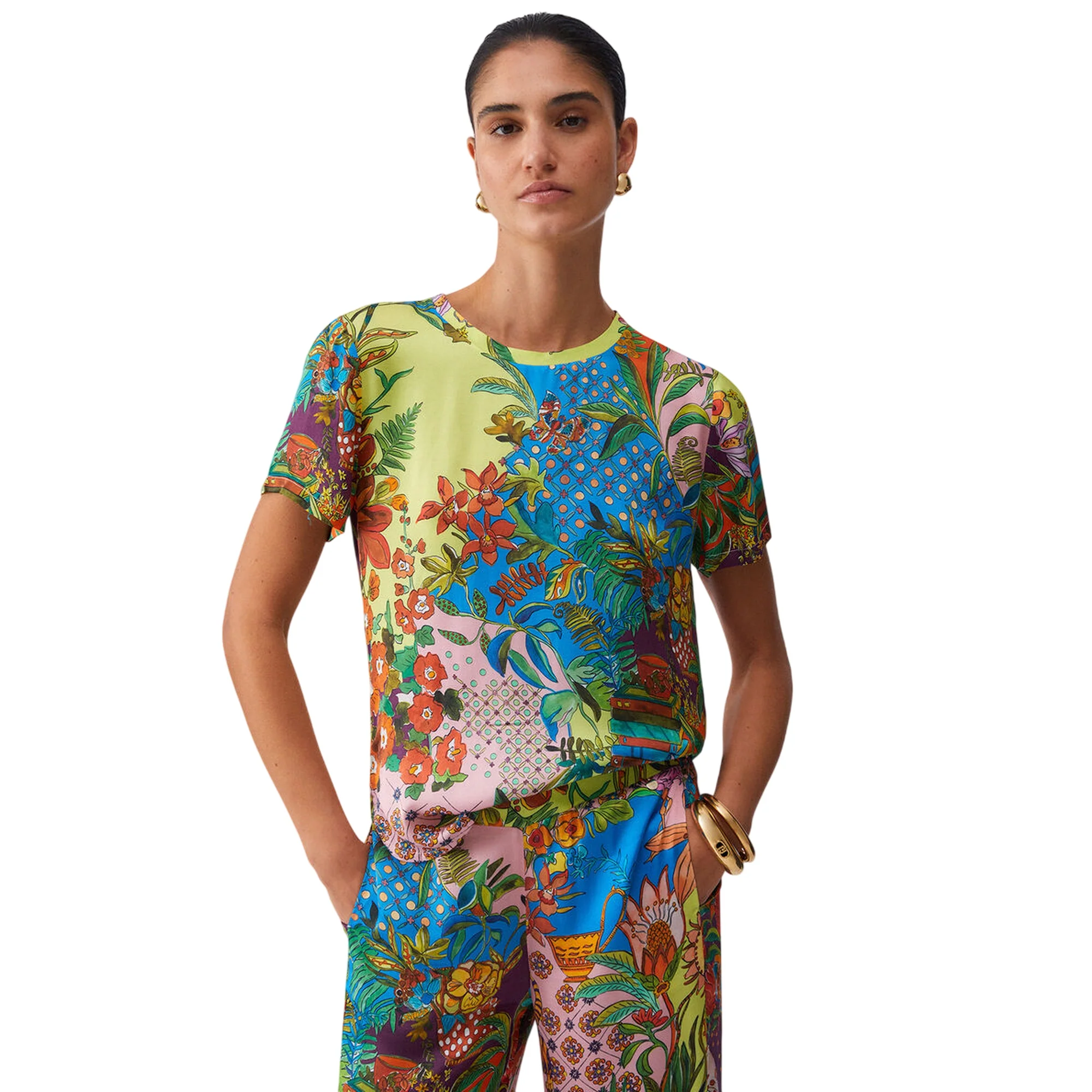 T-shirt in raso di viscosa con stampa