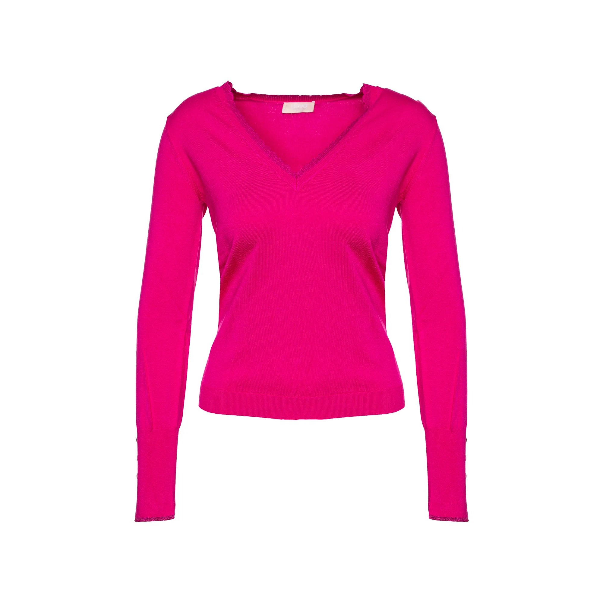 Maglia Donna con scollo a V e inserti lurex Fucsia