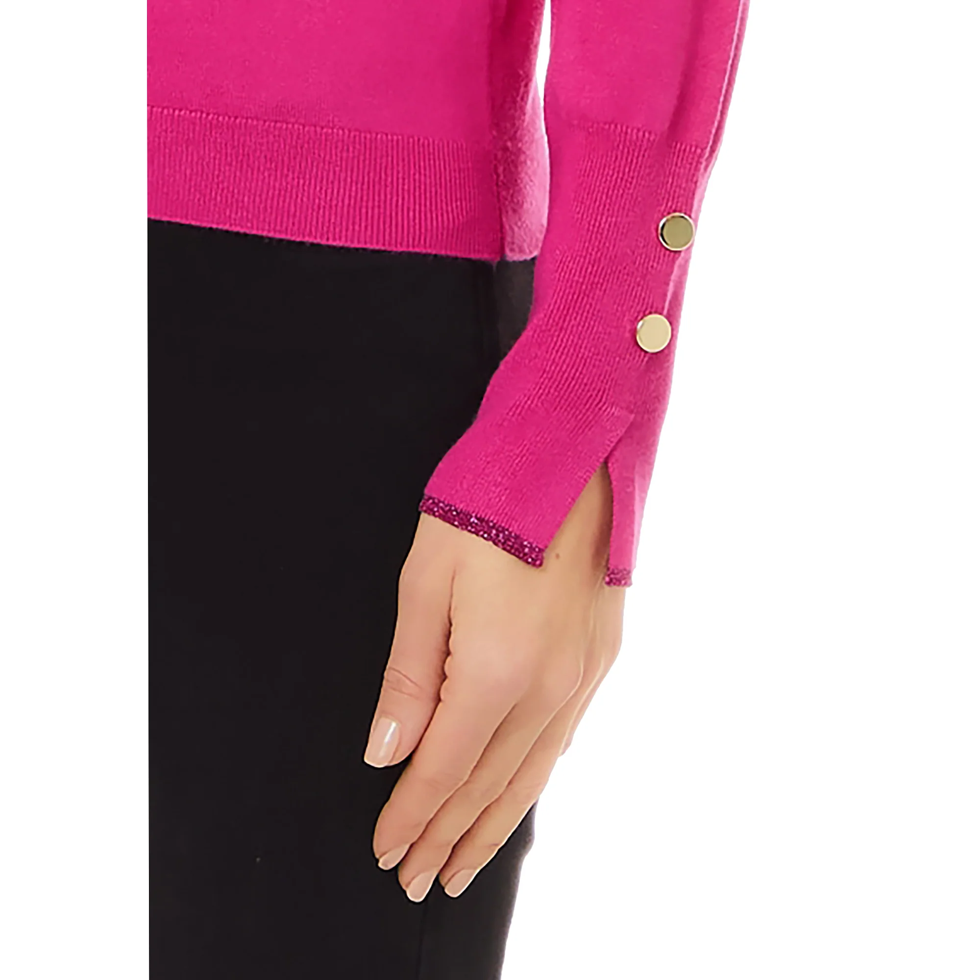 Maglia Donna con scollo a V e inserti lurex Fucsia - Image 4