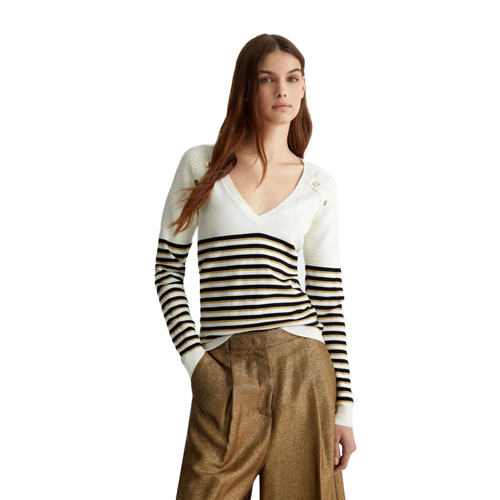Maglia Donna a righe con bottoni - Image 2
