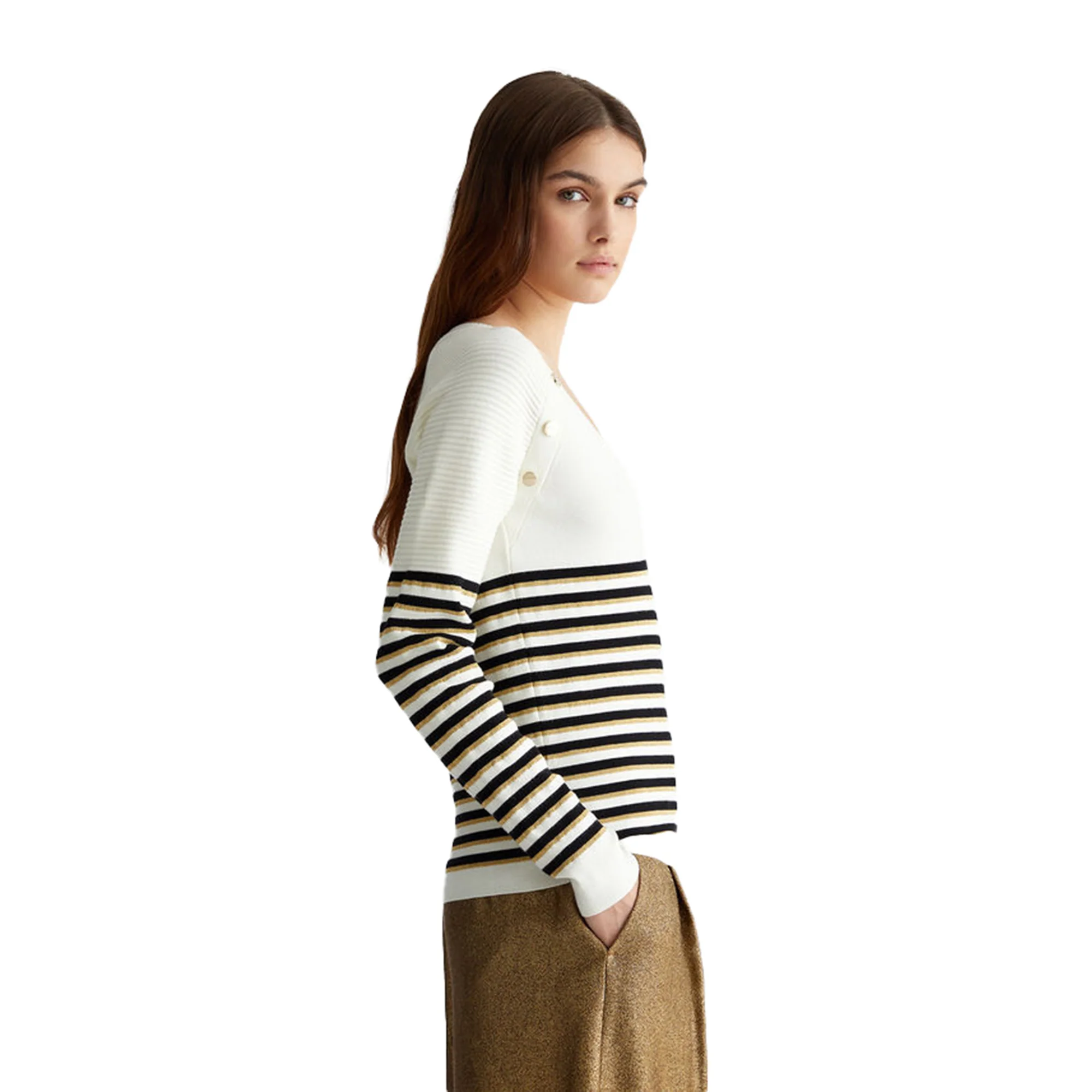 Maglia Donna a righe con bottoni - Image 3
