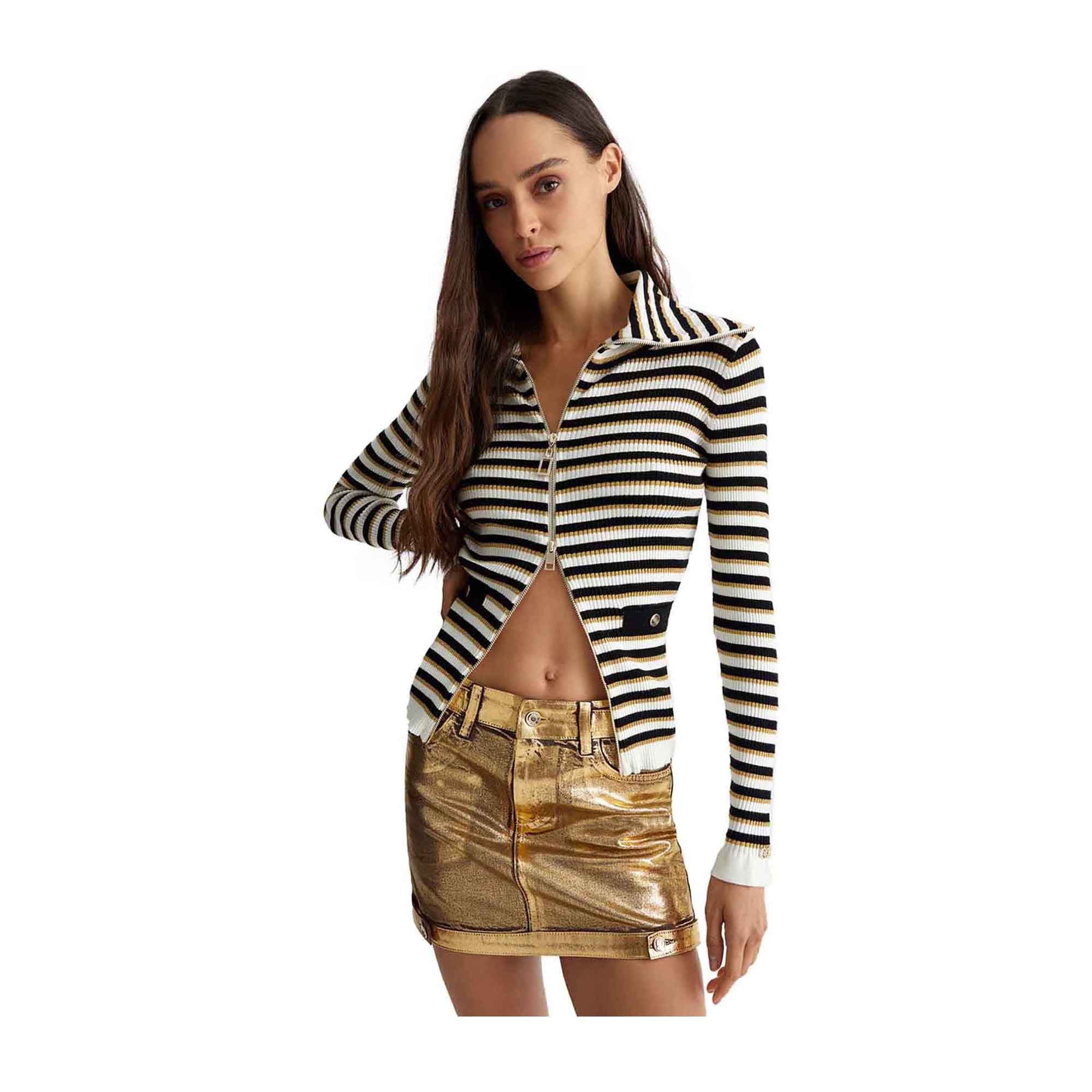 Maglia Donna con apertura zip a righe - Image 3