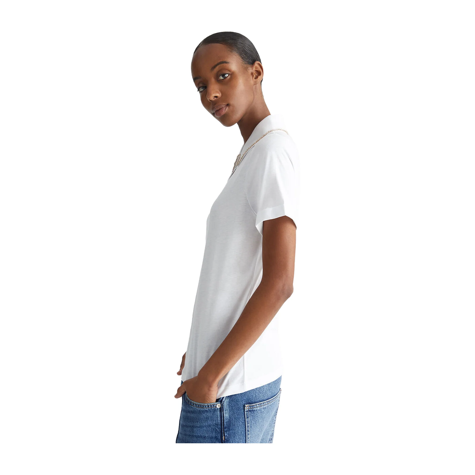 Polo Donna Bianco con strass - Image 3