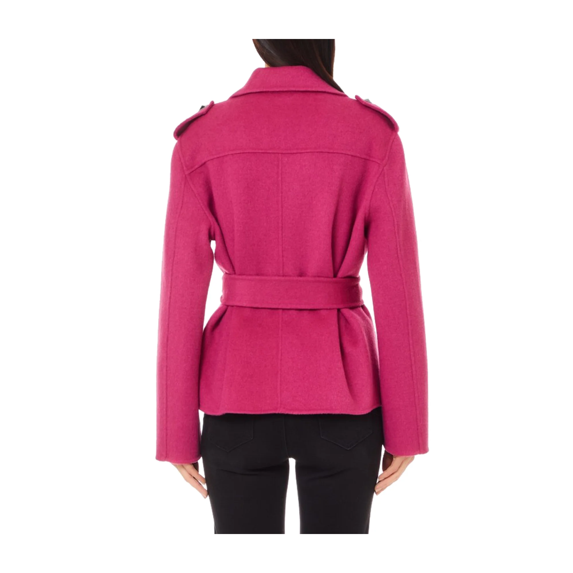 Cappotto Donna Biker in panno misto lana fucsia - Image 2