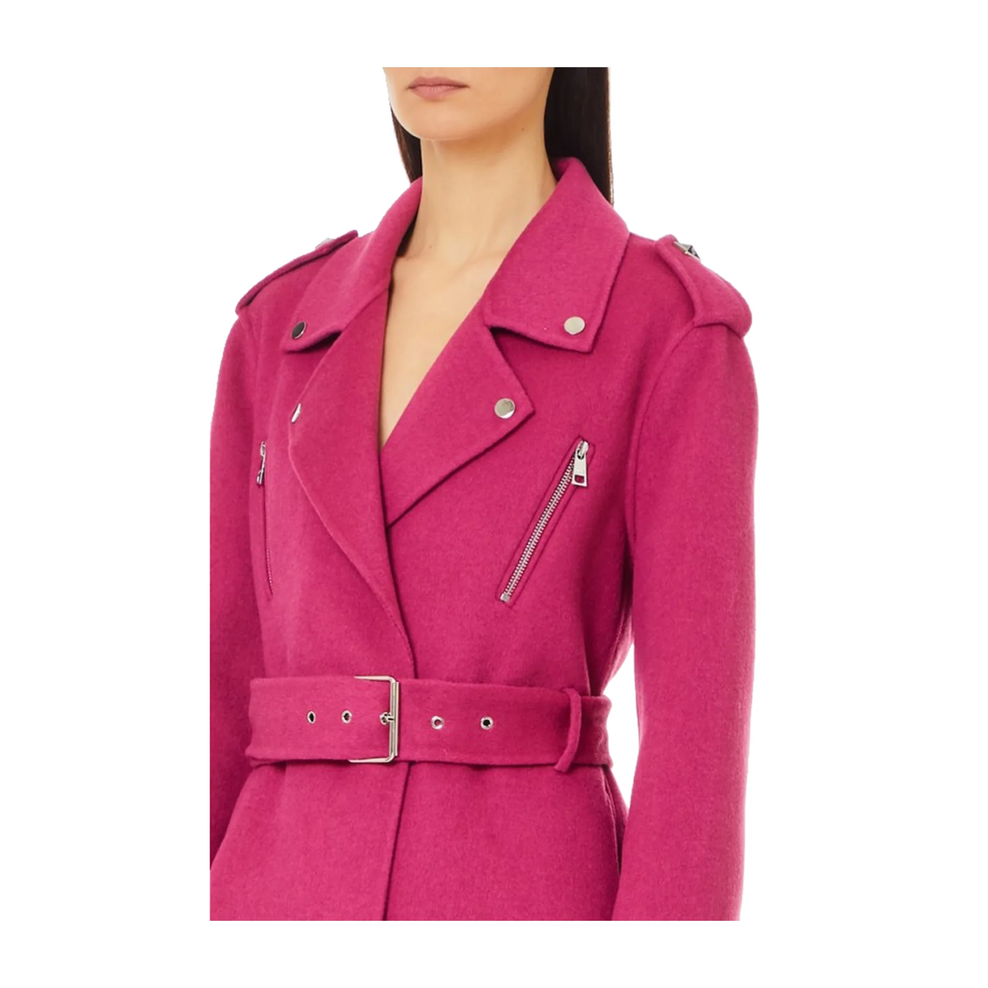 Cappotto Donna Biker in panno misto lana fucsia - Image 3
