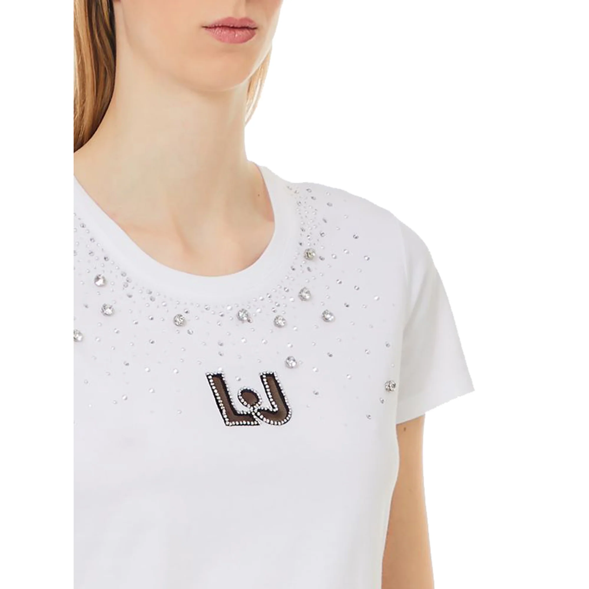 T-shirt Donna Bianco con logo e strass applicati - Image 3