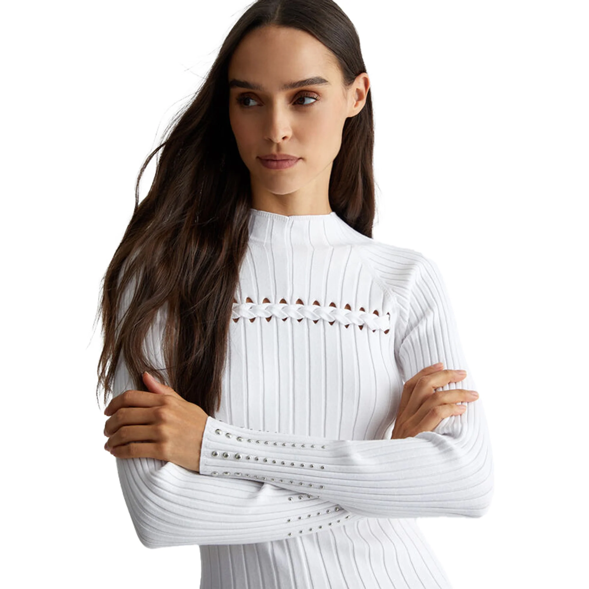 Maglia Donna con borchie sulle maniche Bianco - Image 3