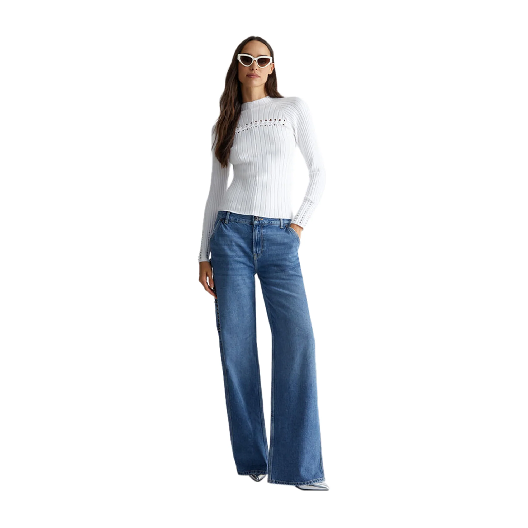 Maglia Donna con borchie sulle maniche Bianco - Image 5