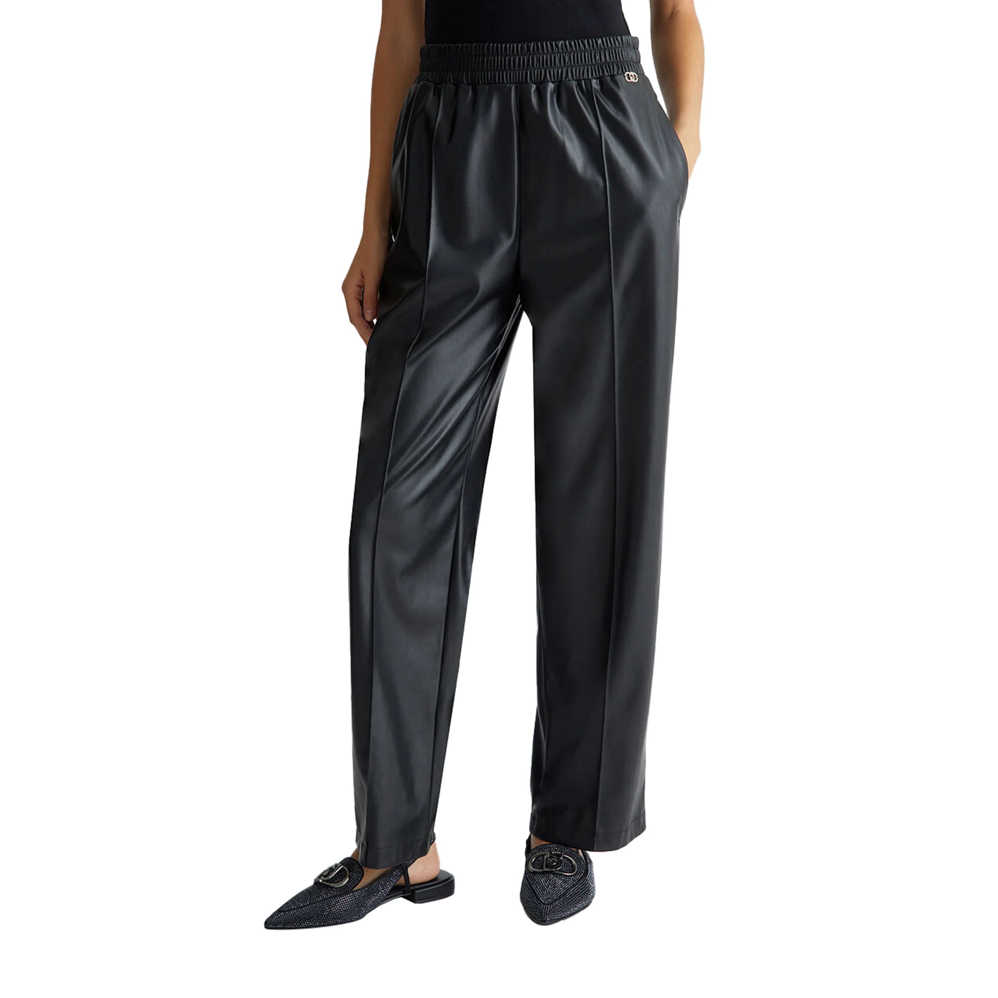 Pantaloni Donna in tessuto spalmato Nero - Image 2