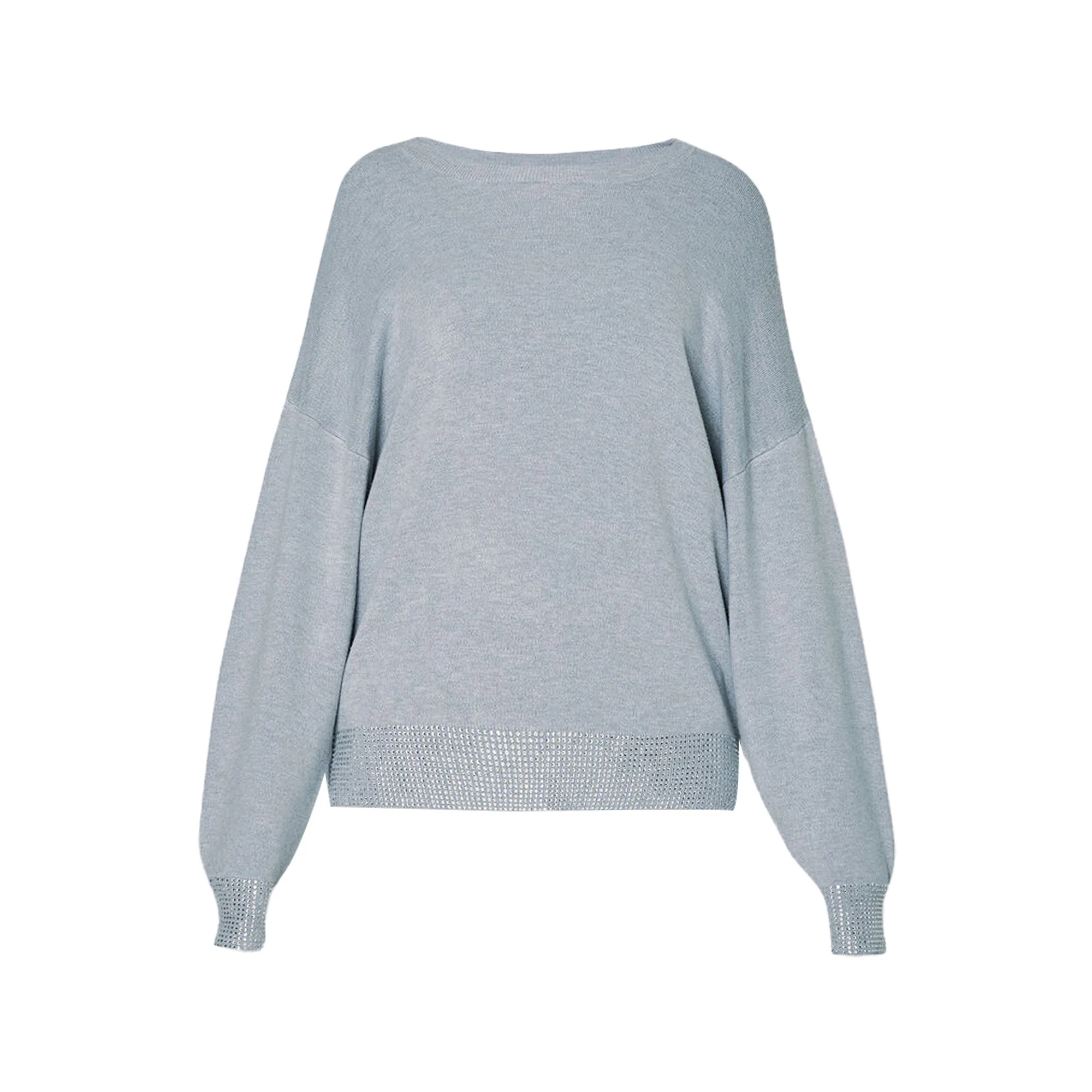 Maglia girocollo Donna con strass Grigio
