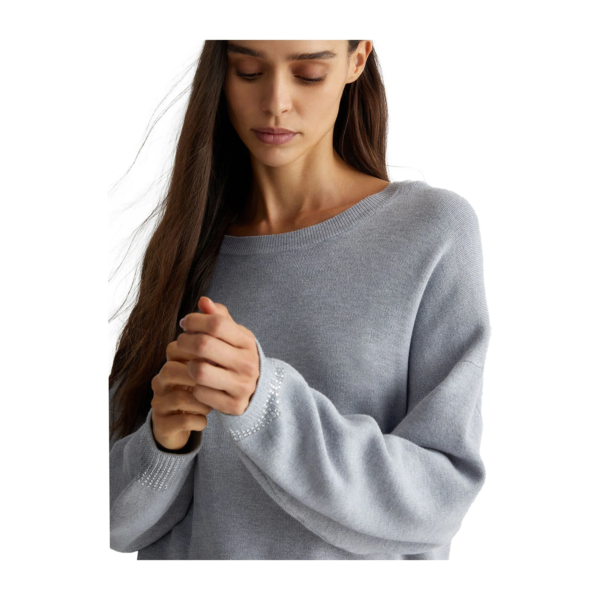 Maglia girocollo Donna con strass Grigio - Image 5