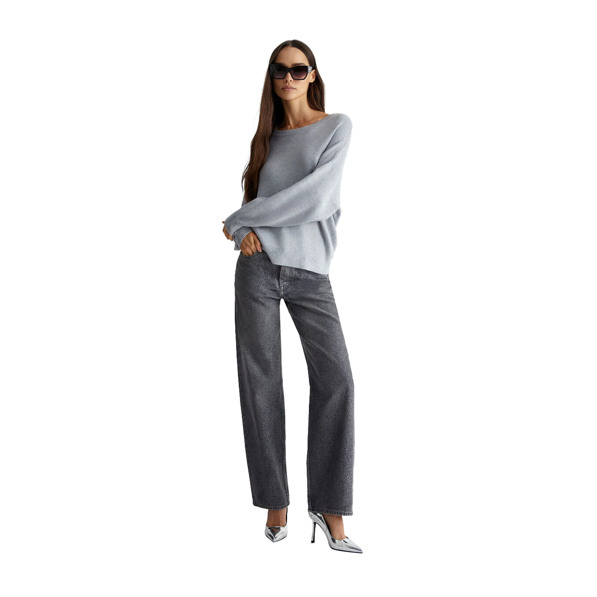 Maglia girocollo Donna con strass Grigio - Image 7