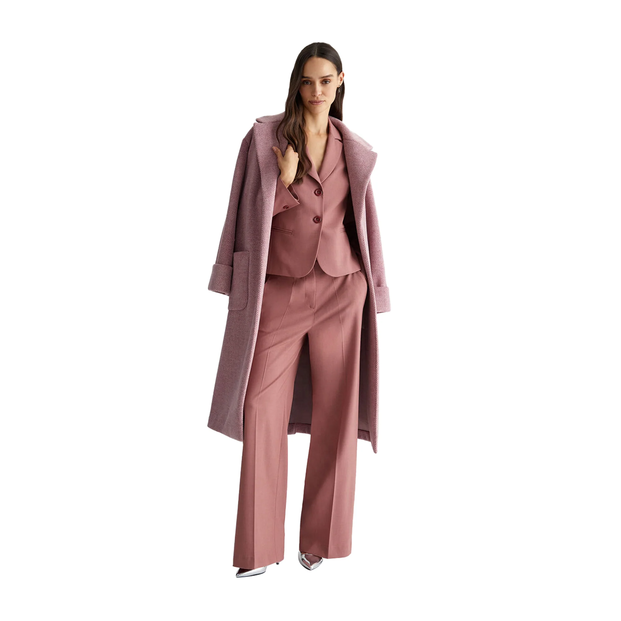 Cappotto lungo Donna chevron lurex Rosa - Image 7