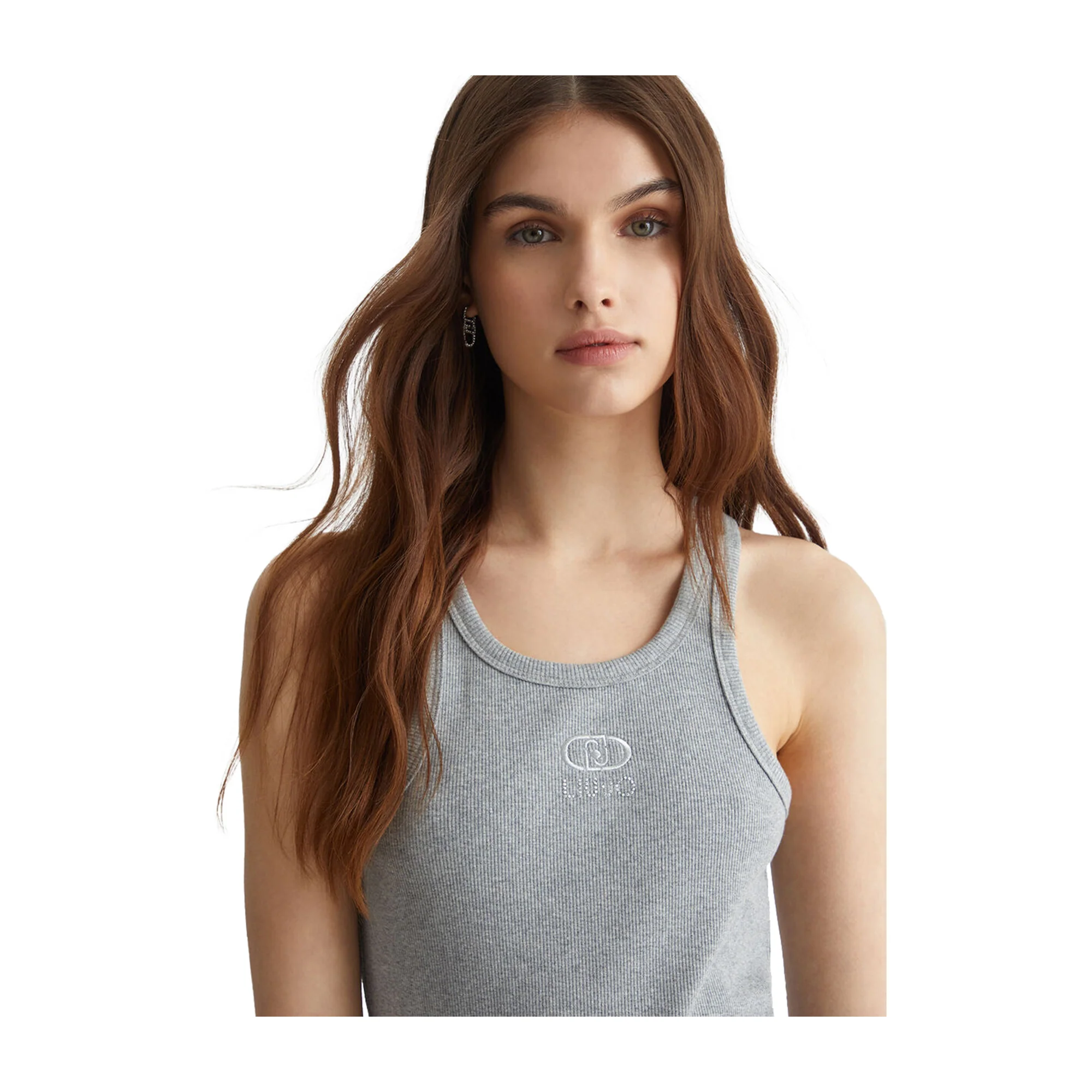 Top Donna a costine con logo Grigio - Image 5