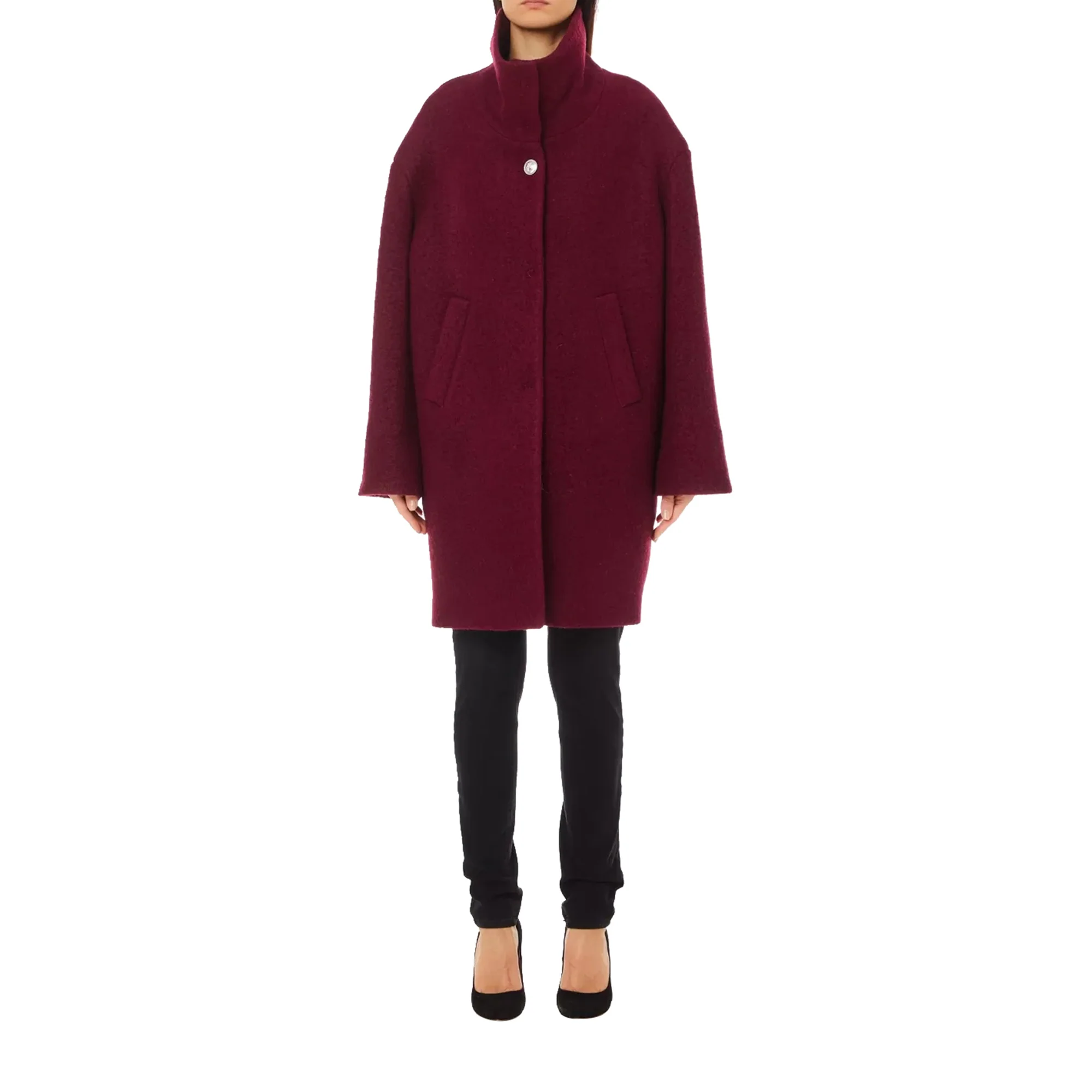 Cappotto Donna con bottoni a scomparsa Bordeaux