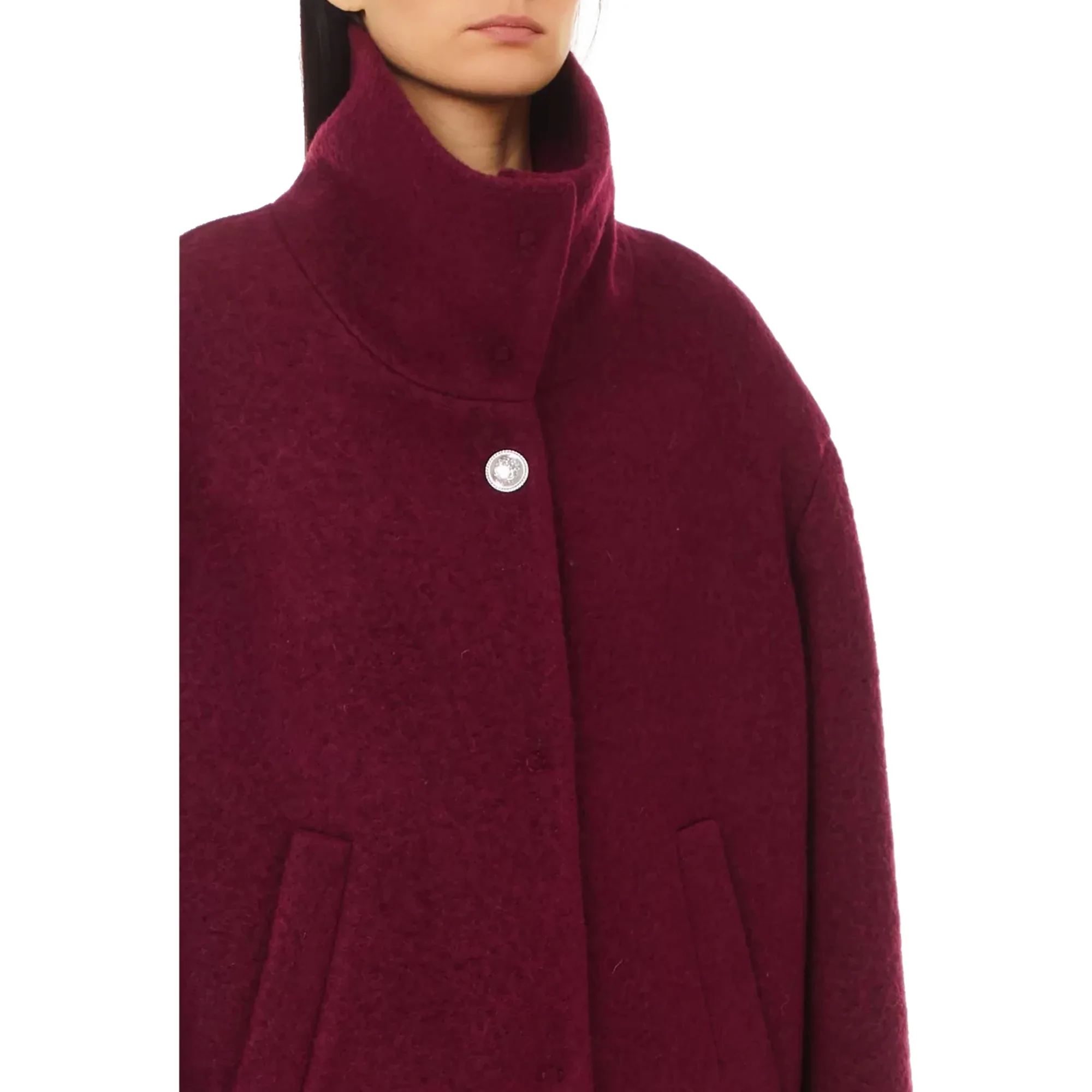 Cappotto Donna con bottoni a scomparsa Bordeaux - Image 3