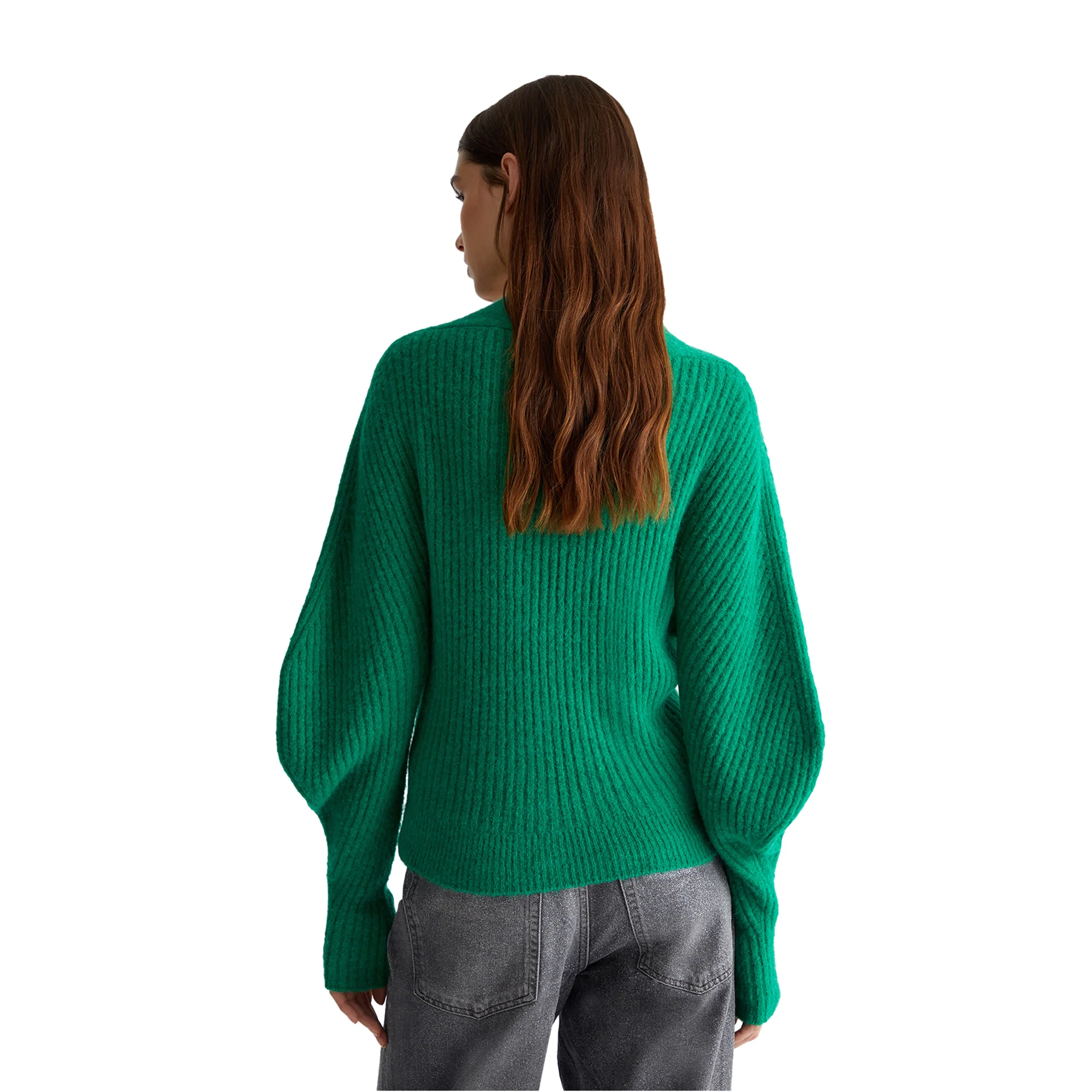Cardigan donna in misto lana a coste Verde - Image 3