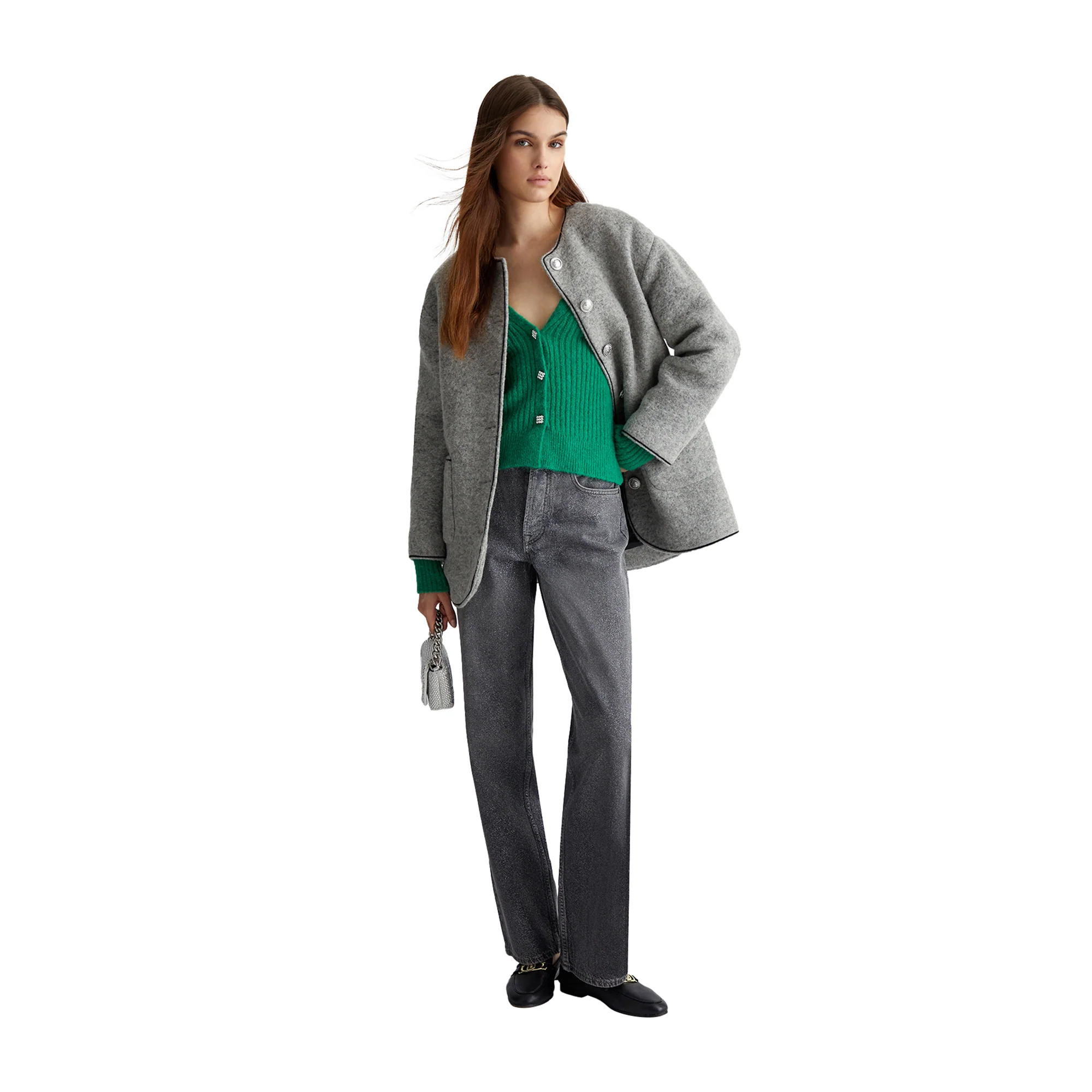 Cardigan donna in misto lana a coste Verde - Image 5