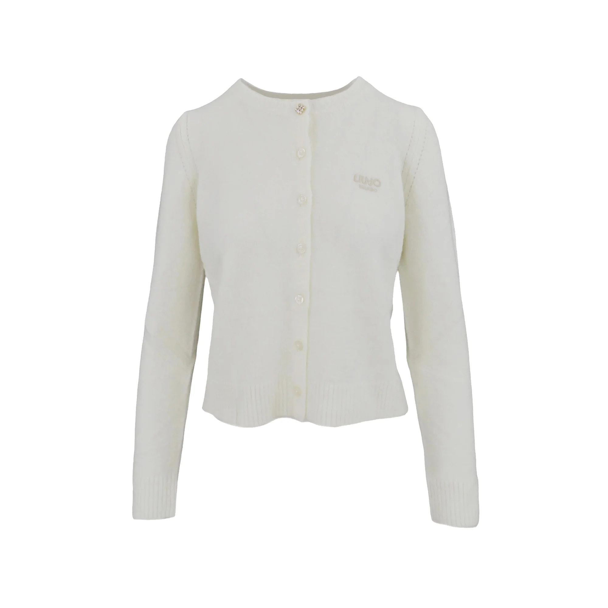 Cardigan Donna girocollo in lana e alpaca Bianco