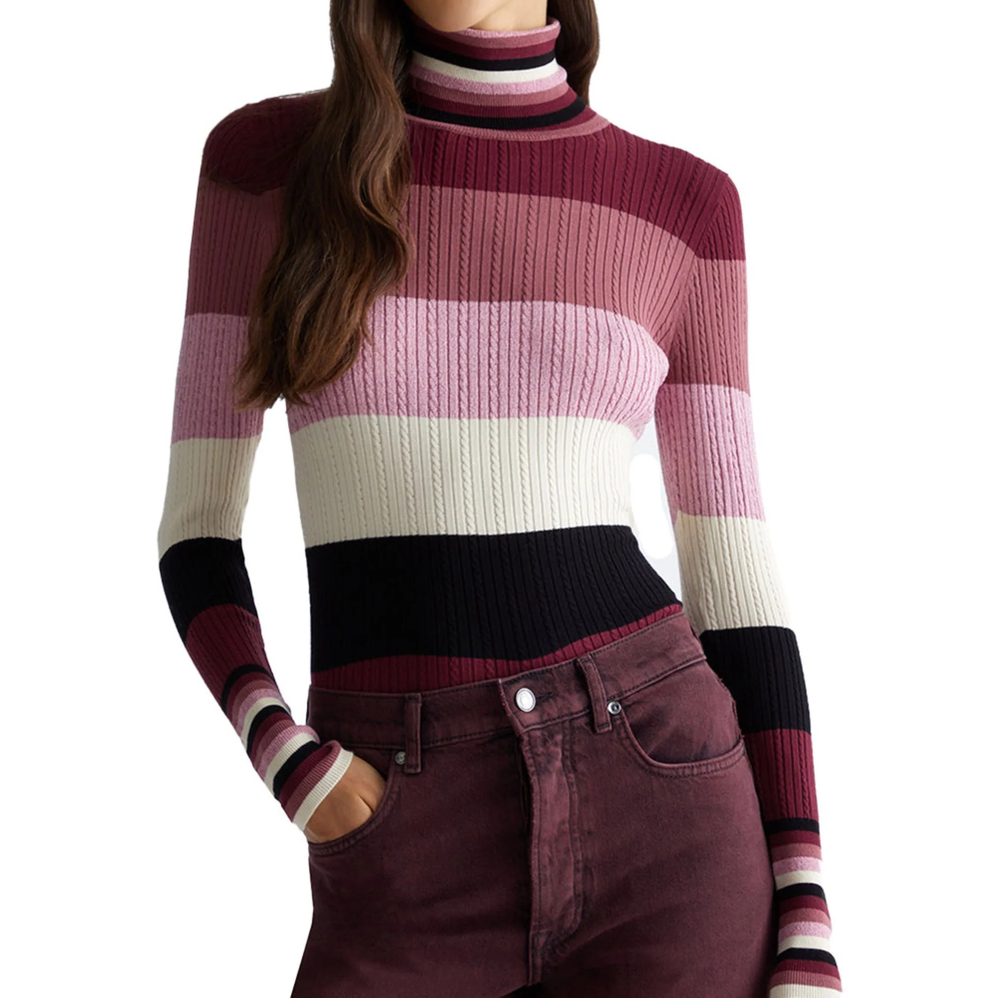 Maglione Donna a collo alto con lavorazione a trecce - Image 2