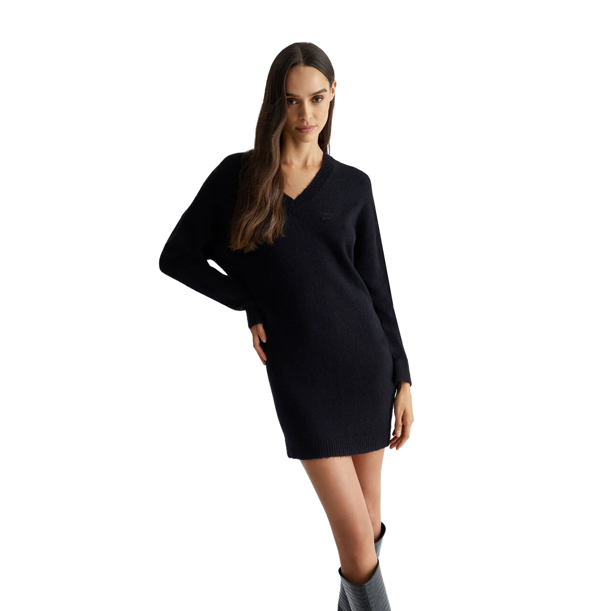 Abito Corto Donna in maglia misto lana Nero - Image 2