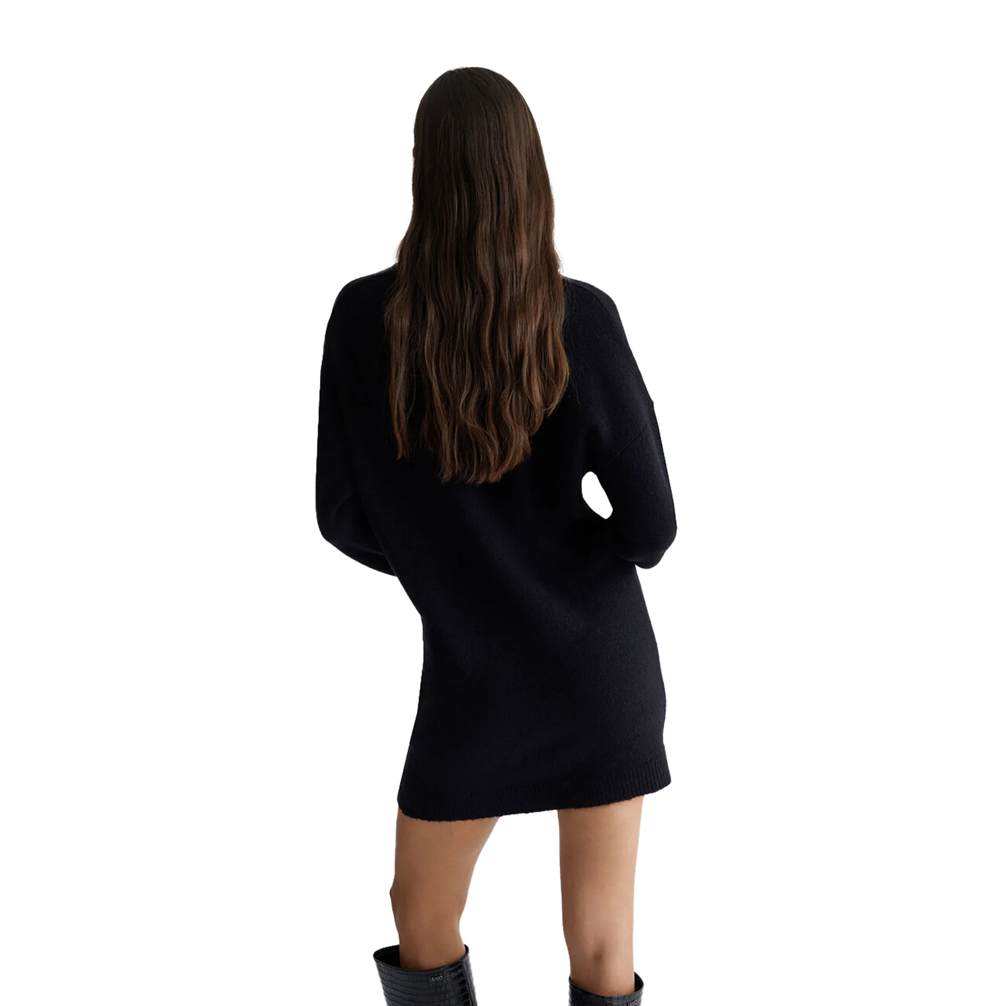 Abito Corto Donna in maglia misto lana Nero - Image 3