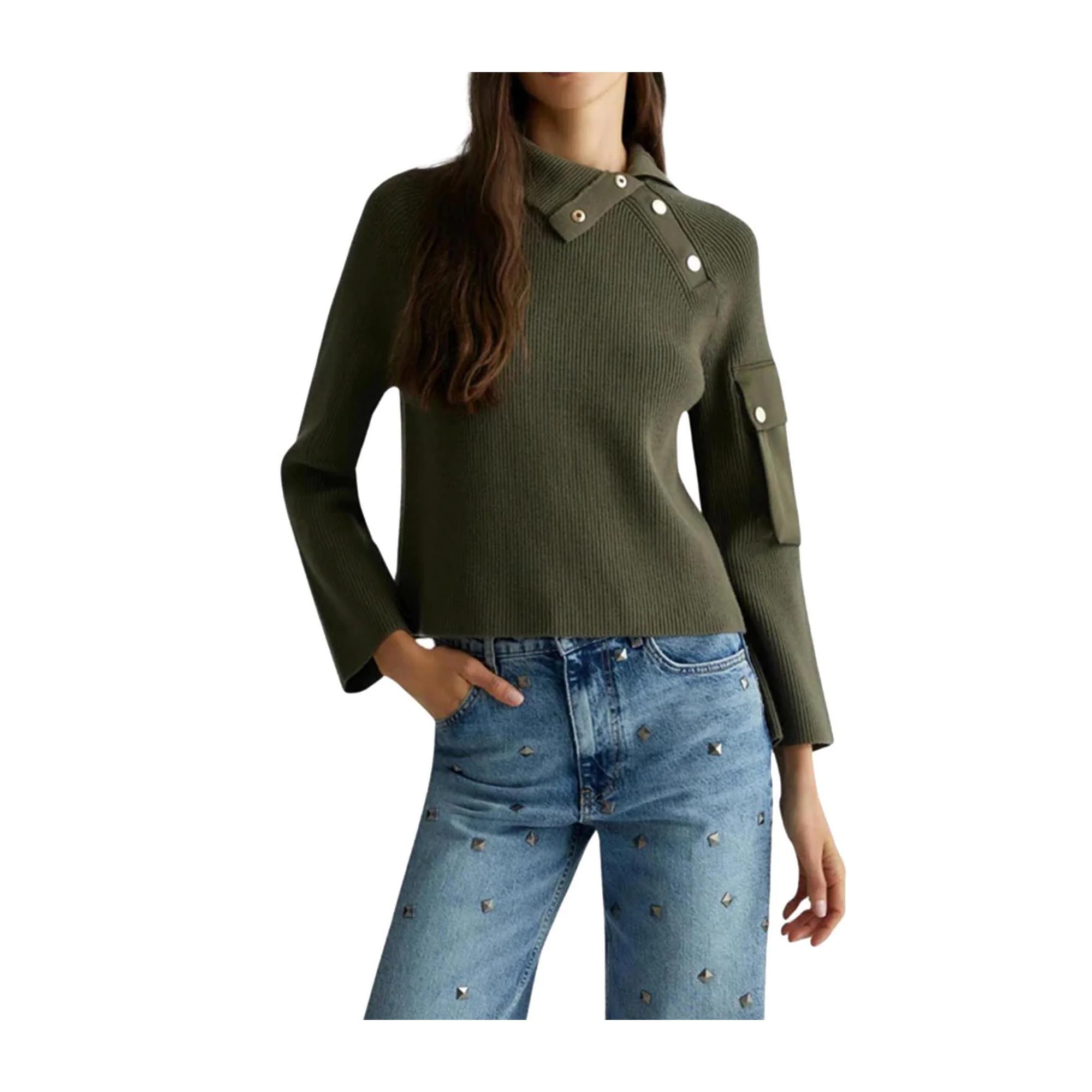 Maglia Donna con bottoni e tasca Verde - Image 4