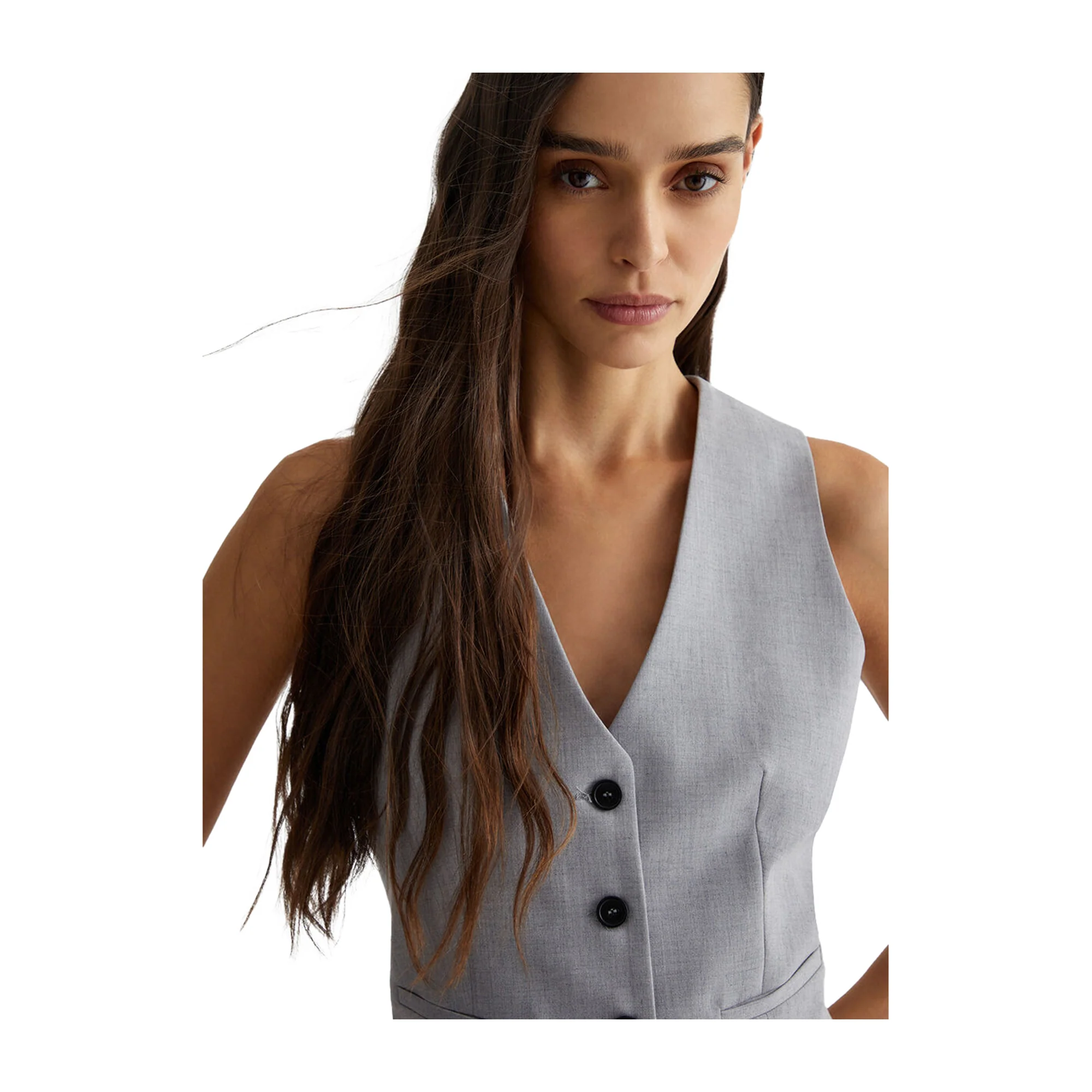 Gilet Donna in Twill grigio con scollo a V - Image 6