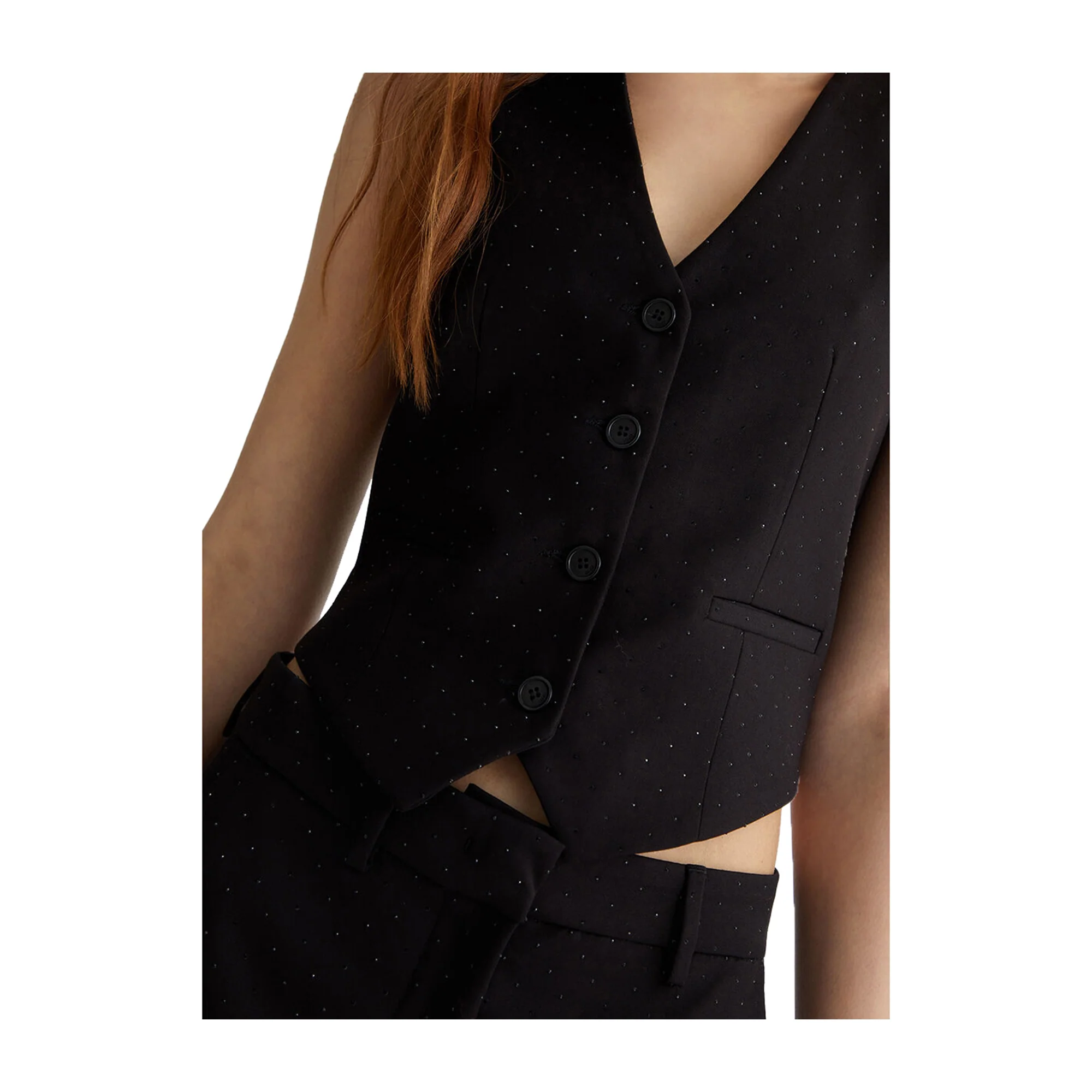 Gilet Donna in Twill nero con applicazioni - Image 4