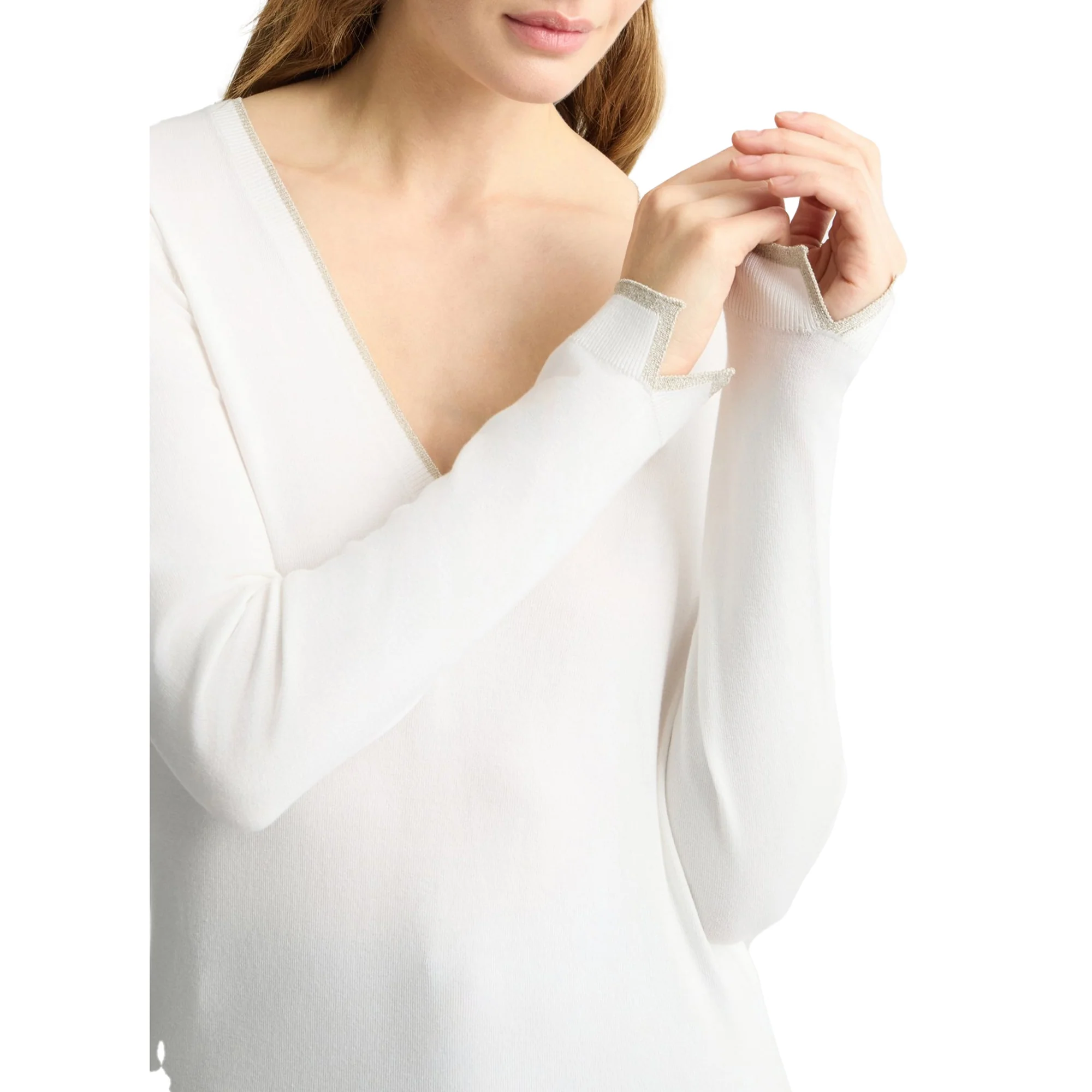 Maglia Bianca da Donna con scollo a V - Image 4